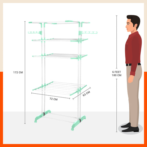 Bathla Mobidry Terra 4 Level Steel Modular Cloth Drying Stand For Home (Teal - Extra Large) Made in India