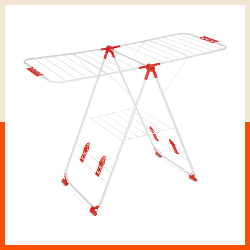 Bathla Mobidry Titan - Foldable Cloth Drying Stand For Home (White & Red)