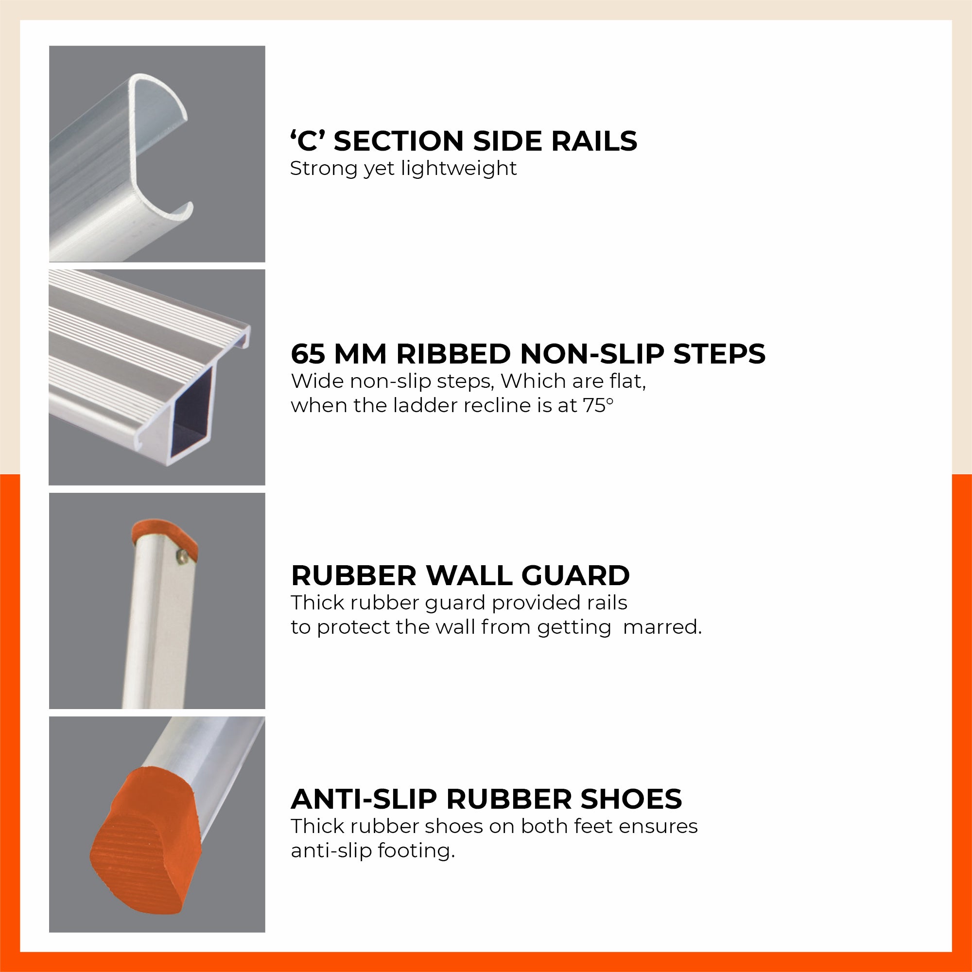 Bathla WR 2000 – Wall Reclining Ladder with 65MM Non-Slip Steps & Rubber Wall Guard
