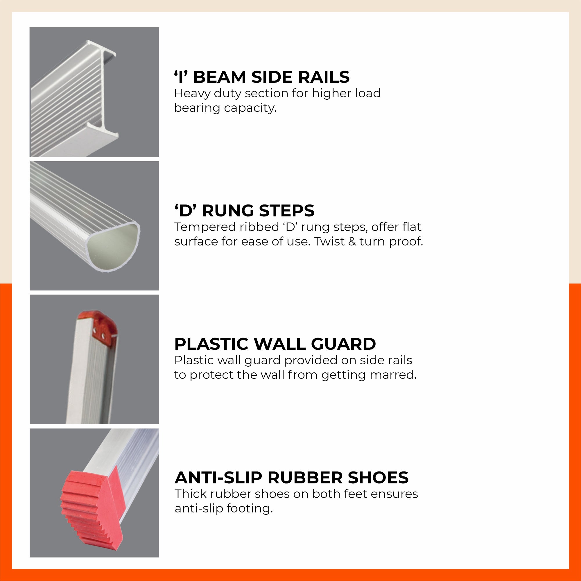 Bathla WR 4000 – Wall Reclining Ladder with 65MM Non-Slip Steps & Rubber Wall Guard