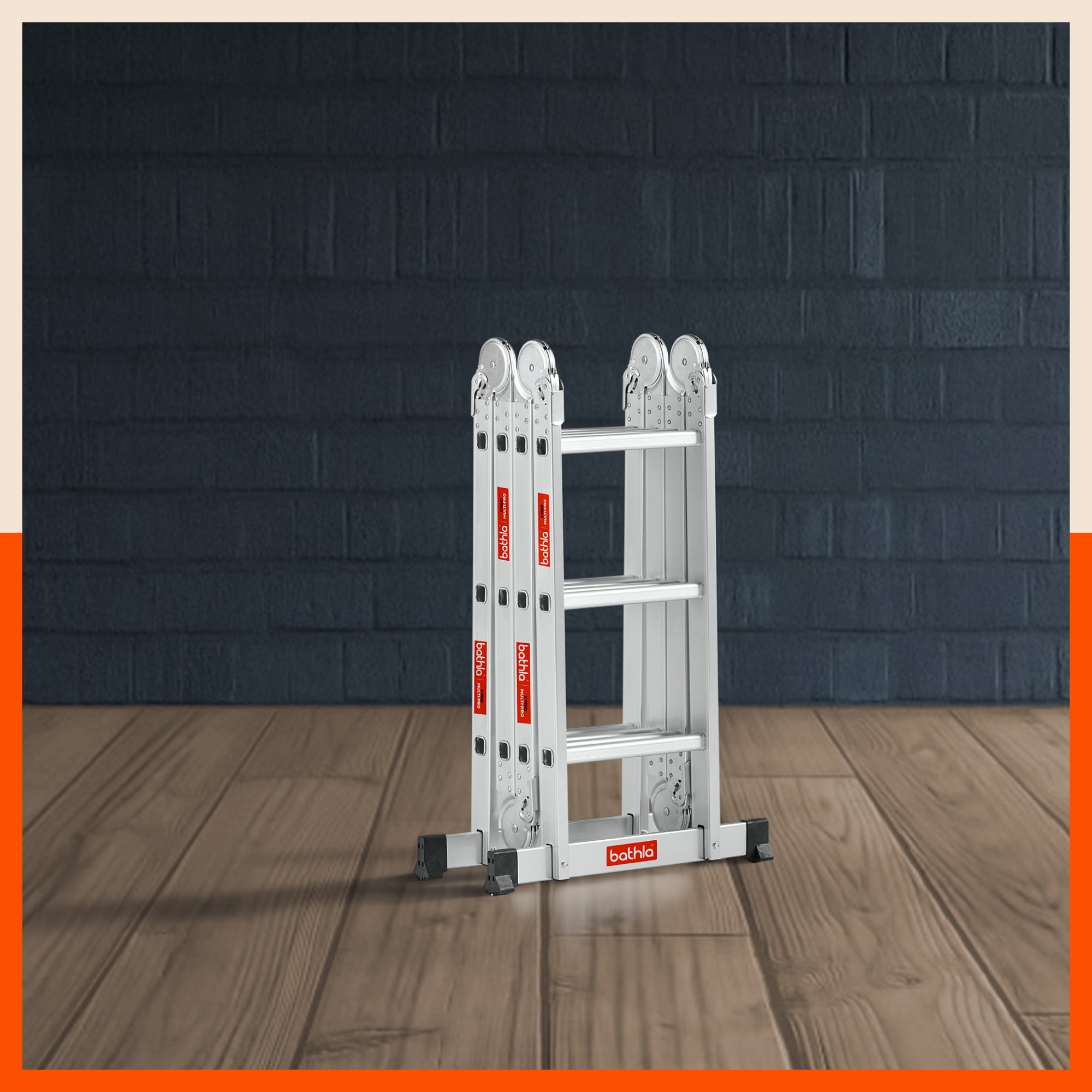 Bathla X-Tend 11.7 Ft Aluminium Multipurpose Foldable Step Ladder | Portable & Compact Folding Design | 150 Kg Load Capacity | 2-Year Warranty