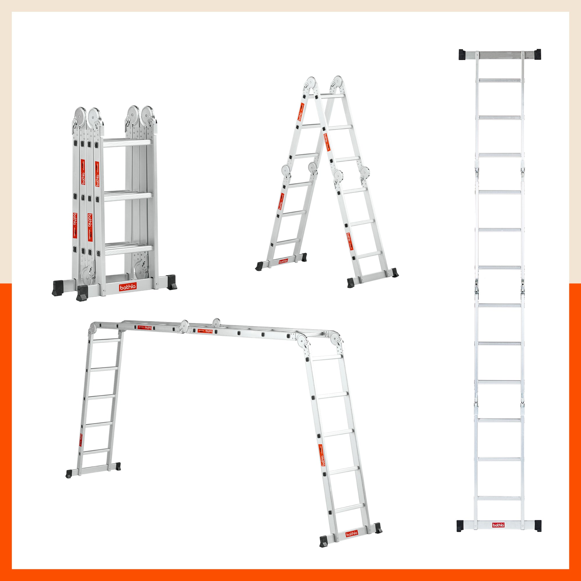 Bathla X-Tend 11.7 Ft Aluminium Multipurpose Foldable Step Ladder | Portable & Compact Folding Design | 150 Kg Load Capacity | 2-Year Warranty