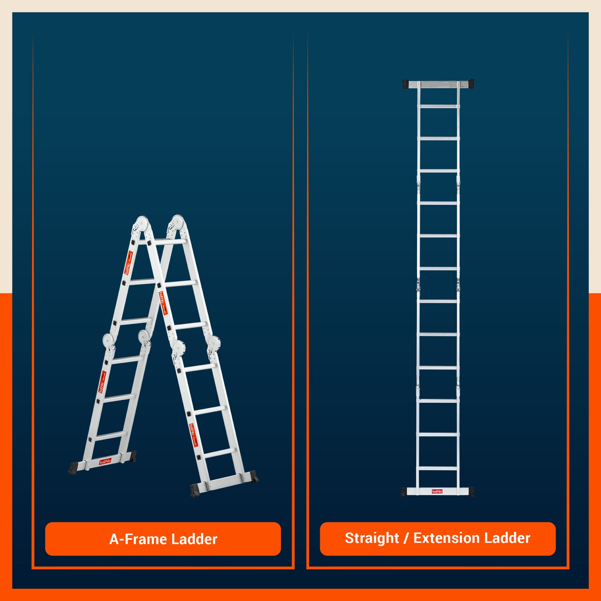 Bathla X-Tend 11.7 Ft Aluminium Multipurpose Foldable Step Ladder | Portable & Compact Folding Design | 150 Kg Load Capacity | 2-Year Warranty