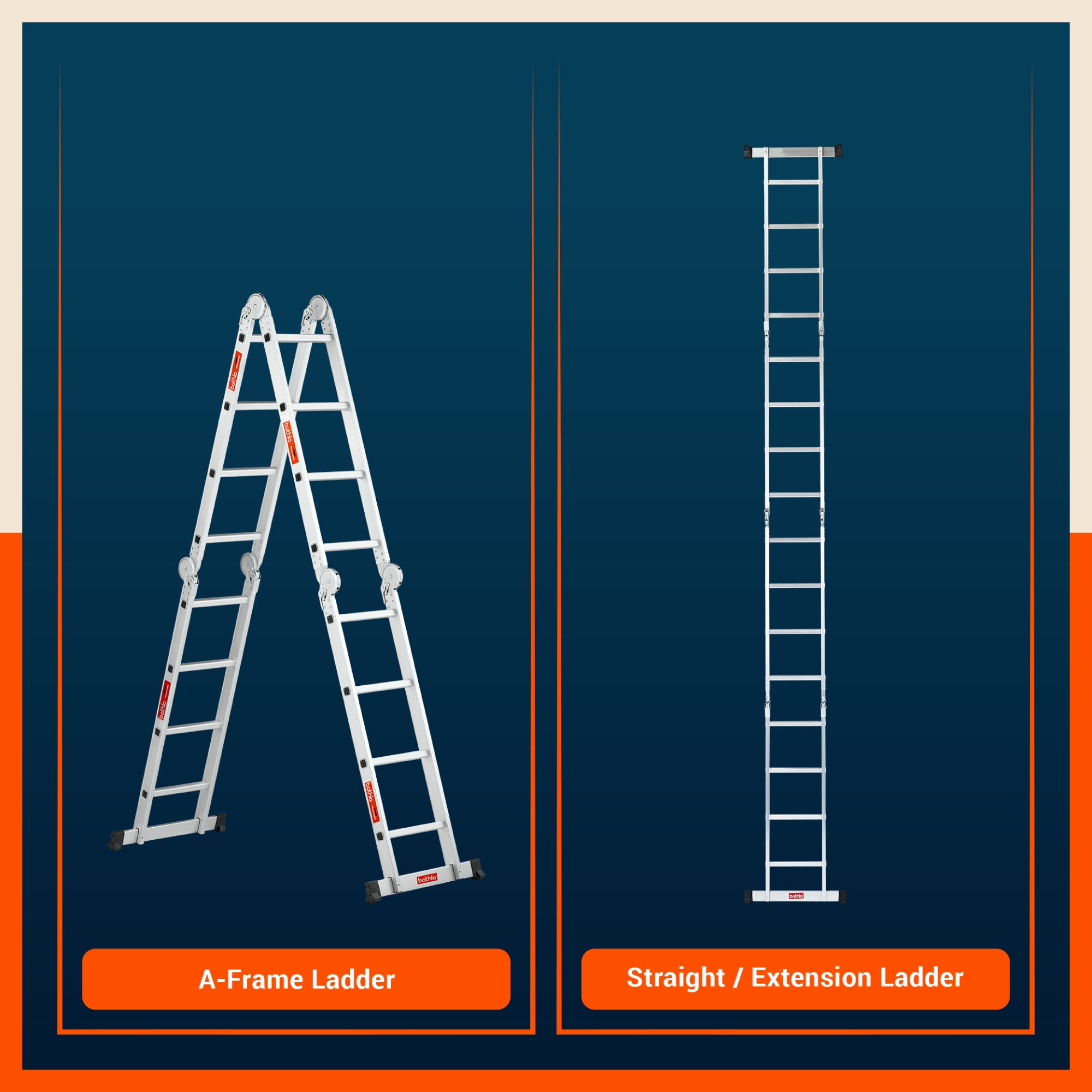 Bathla X-Tend 15 Ft Aluminium Multipurpose Foldable Step Ladder | Portable & Compact Folding Design | 150 Kg Load Capacity | 2-Year Warranty