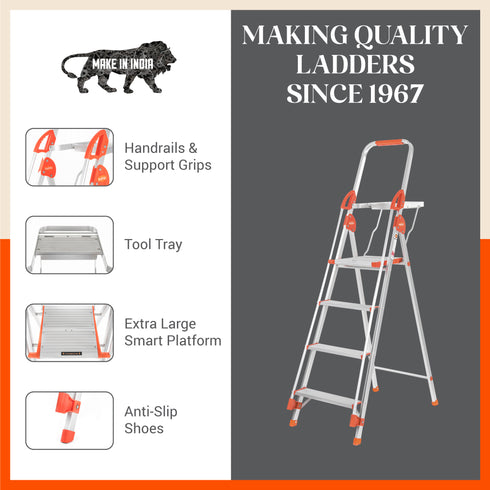Bathla Zenith Plus 4-Step Foldable Aluminium Ladder For Home