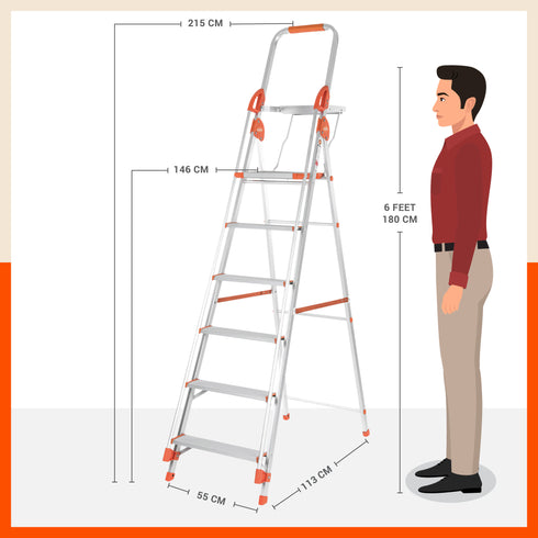 Bathla Zenith Plus 6-Step Foldable Aluminium Ladder For Home