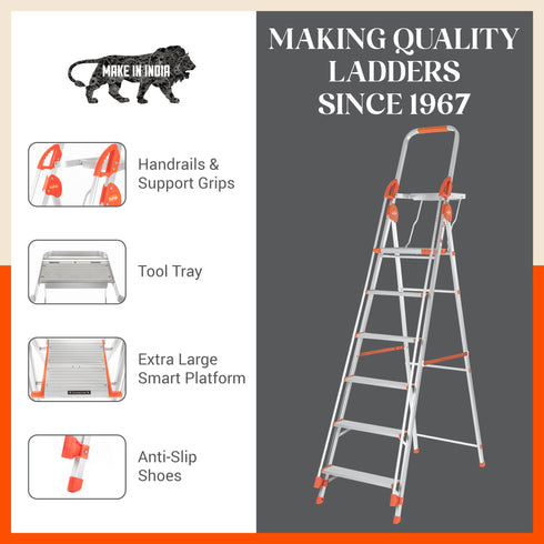 Bathla Zenith Plus 6-Step Foldable Aluminium Ladder For Home
