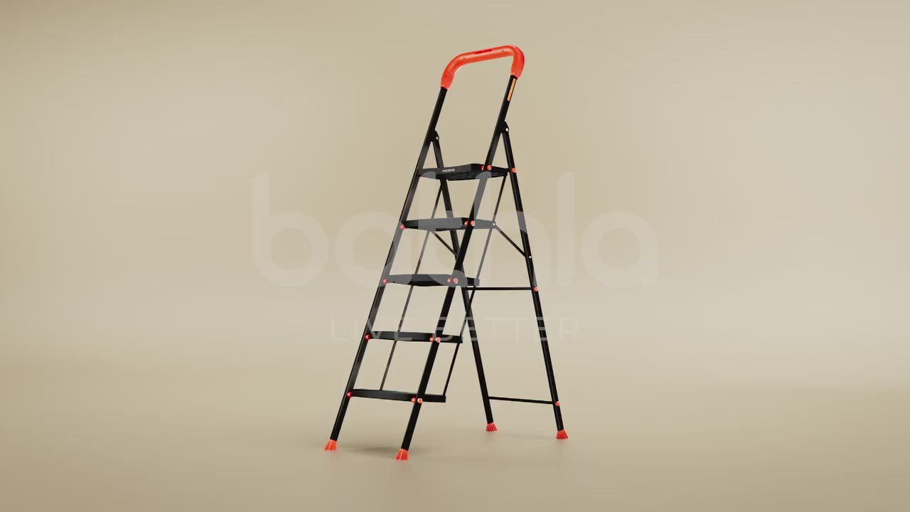 Bathla Ascend 5 Step Heavy Duty Steel Ladder for Home - Orange & Black