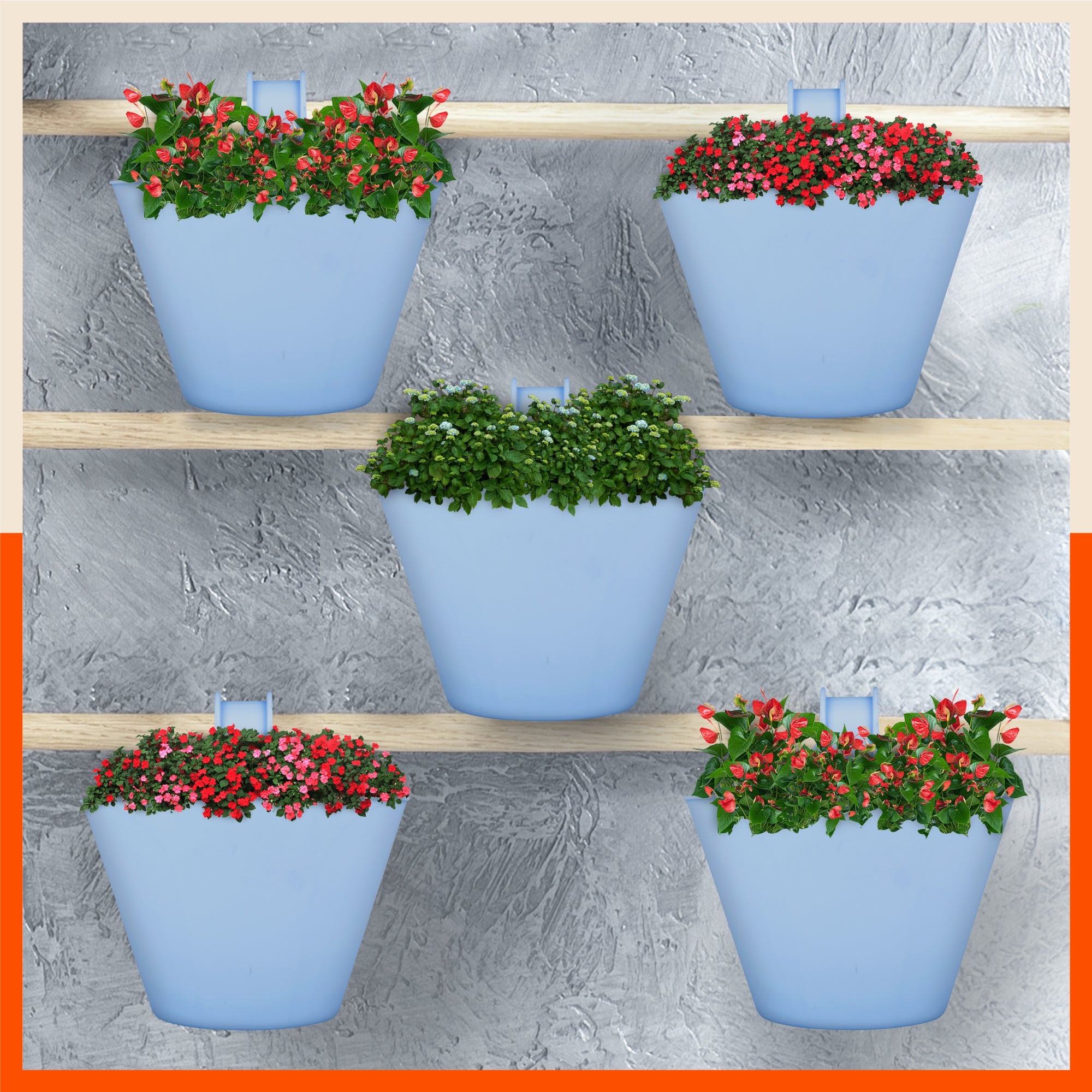 KAI Hanging Oval Planters For Home (Sky Blue - Set of 5)