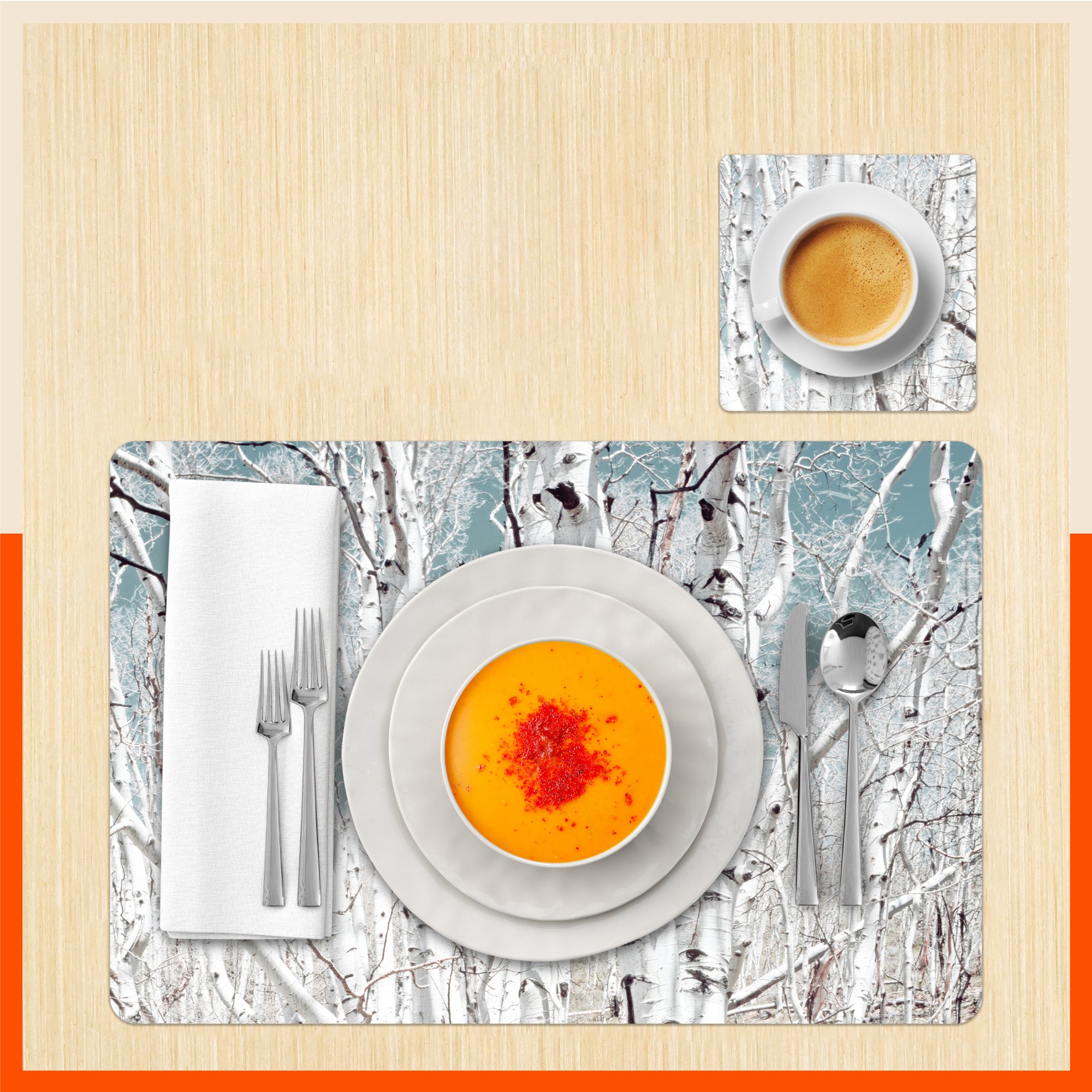 Polypropylene Table Mats & Coasters for Dining Table at Home (BIRCH - Set of 6)