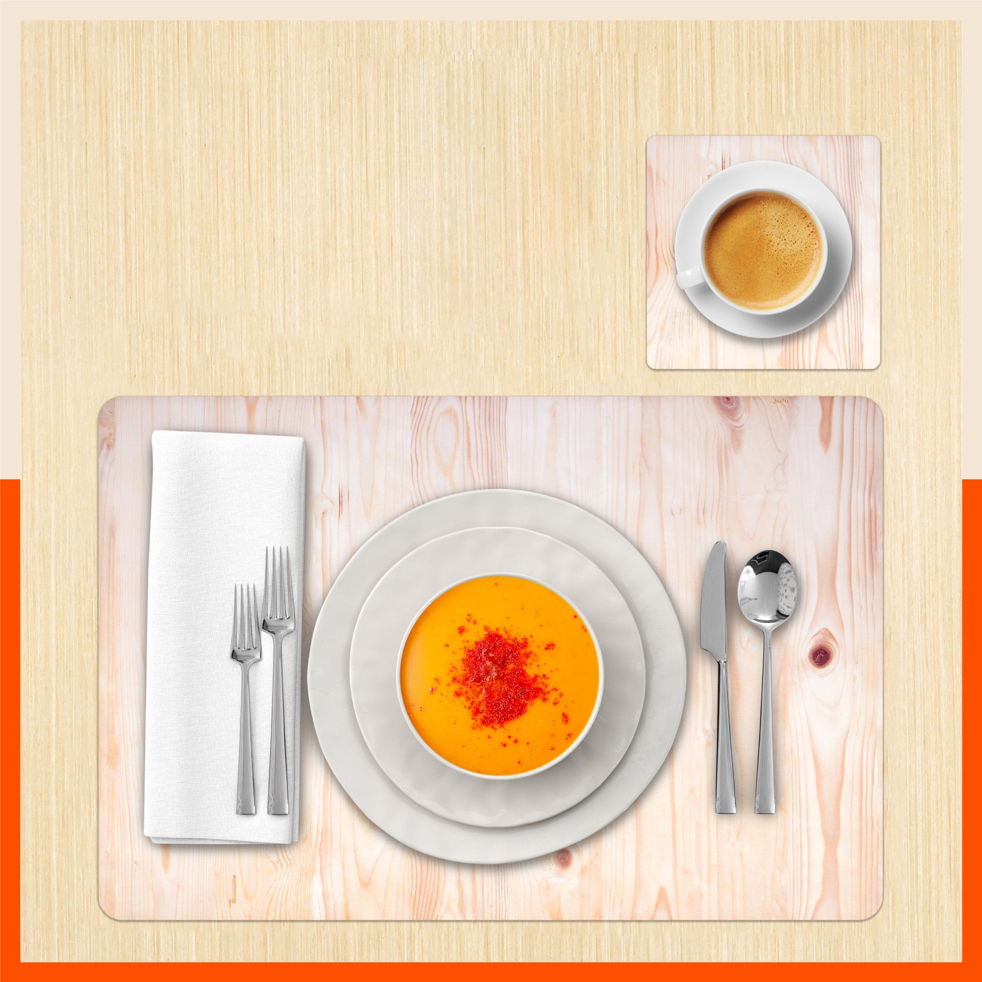 Polypropylene Table Mats & Coasters for Dining Table at Home (MAPLE - Set of 6)