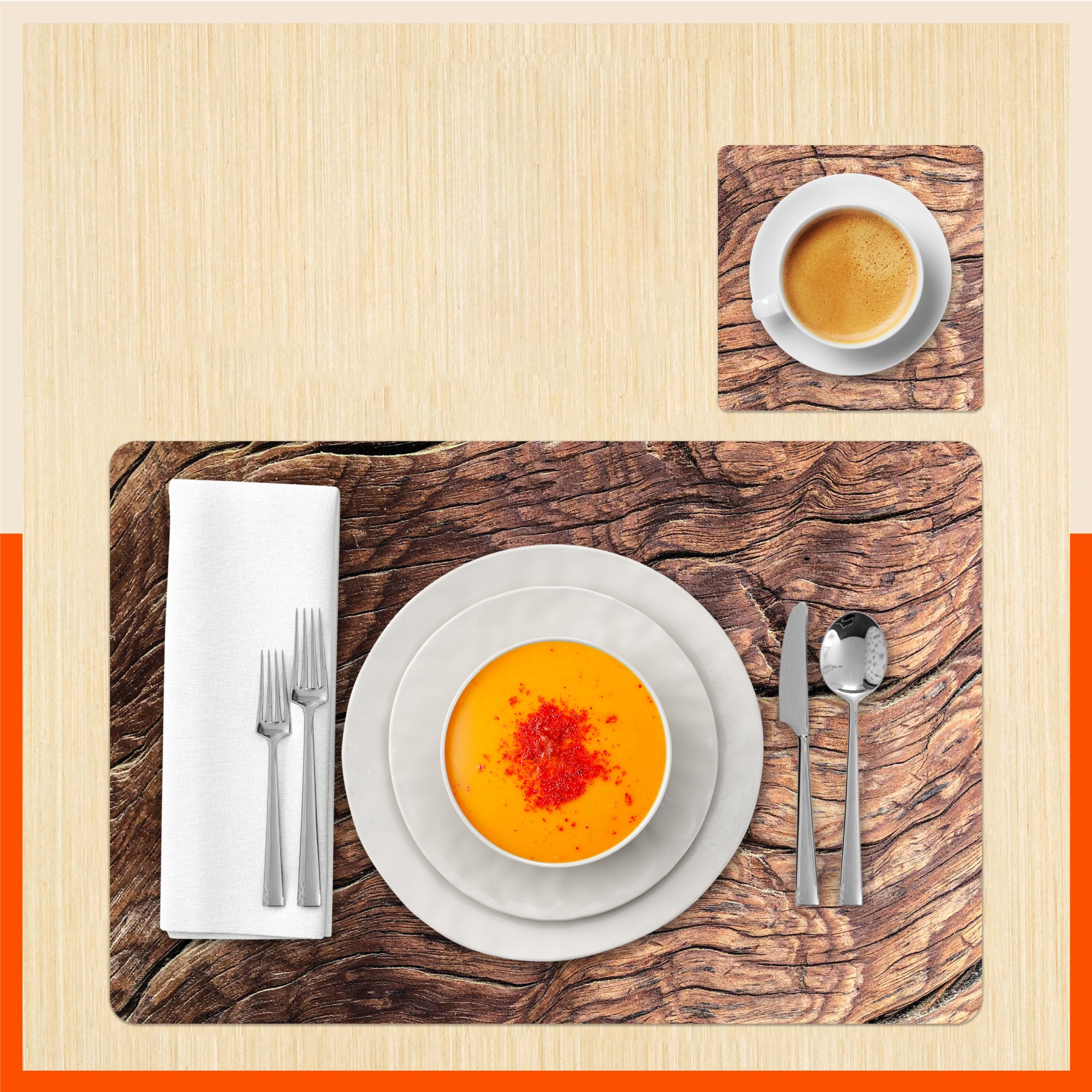 Polypropylene Table Mats & Coasters for Dining Table at Home (WALNUT - Set of 6)