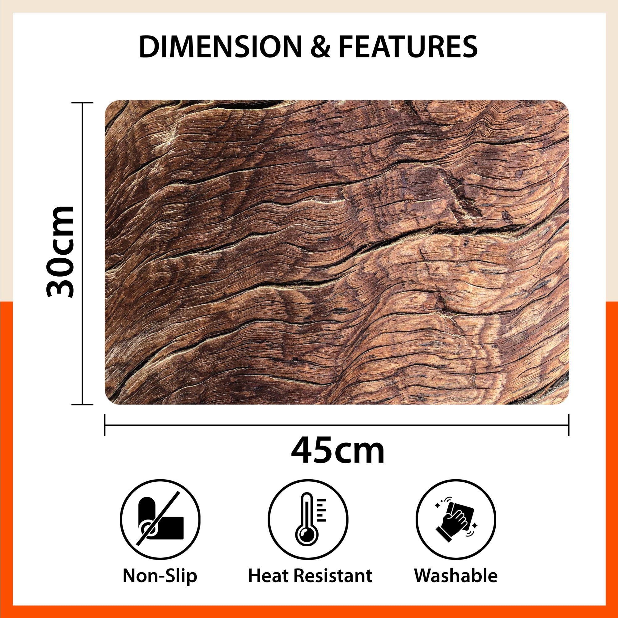 Polypropylene Table Mats & Coasters for Dining Table at Home (WALNUT - Set of 6)