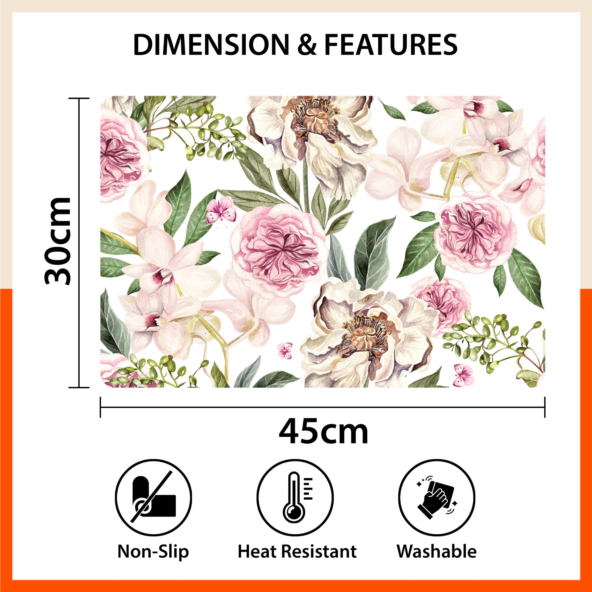 Polypropylene Table Mats & Coasters for Dining Table at Home (PEONY - Set of 6)