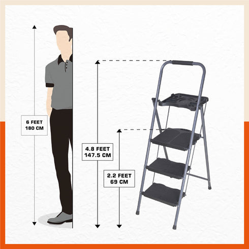 Bathla Boost Plus 3 - Step Foldable Steel Ladder For Home