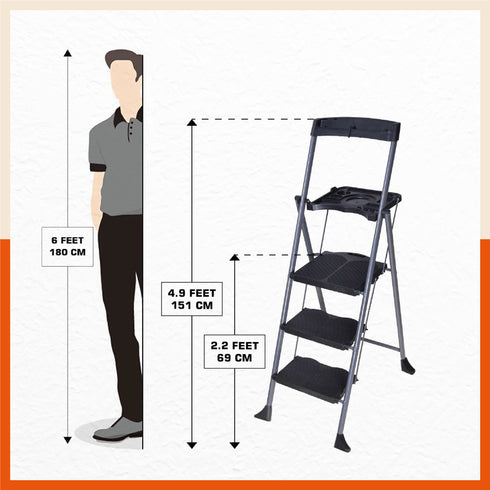 Bathla Boost Pro 3 - Step Foldable Steel Ladder For Home