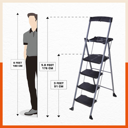 Bathla Boost Pro 4 - Step Foldable Steel Ladder For Home