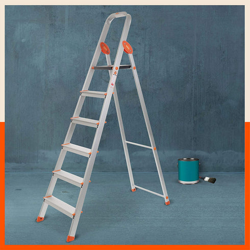 Bathla Advance Carbon - 6 Step Foldable Aluminium Ladder For Home (Orange)