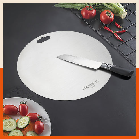 ENOX Stainless Steel Chopping Board | Circular For Home (Size: 350mm Diameter, Thickness: 1.5mm)