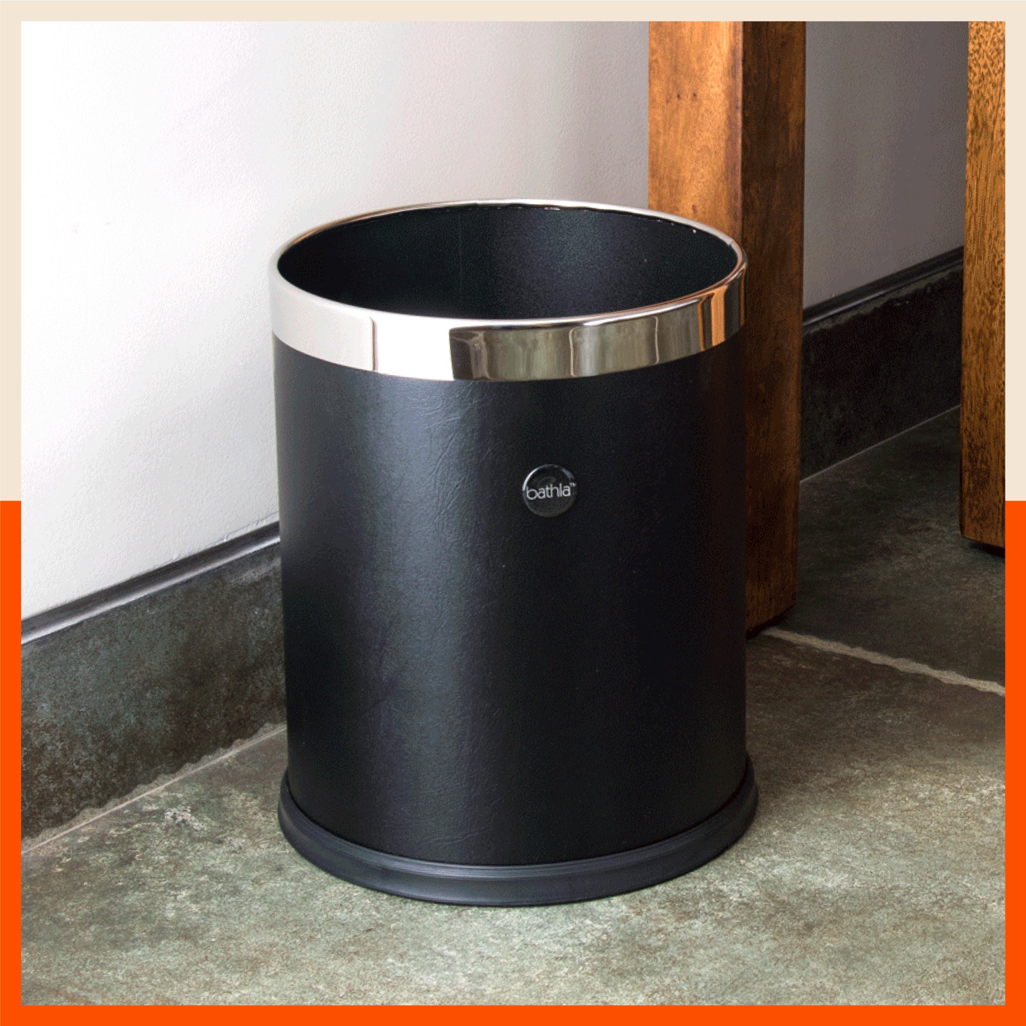 Bathla Eleganza Dustbin For Home - Black Leather (8 L)