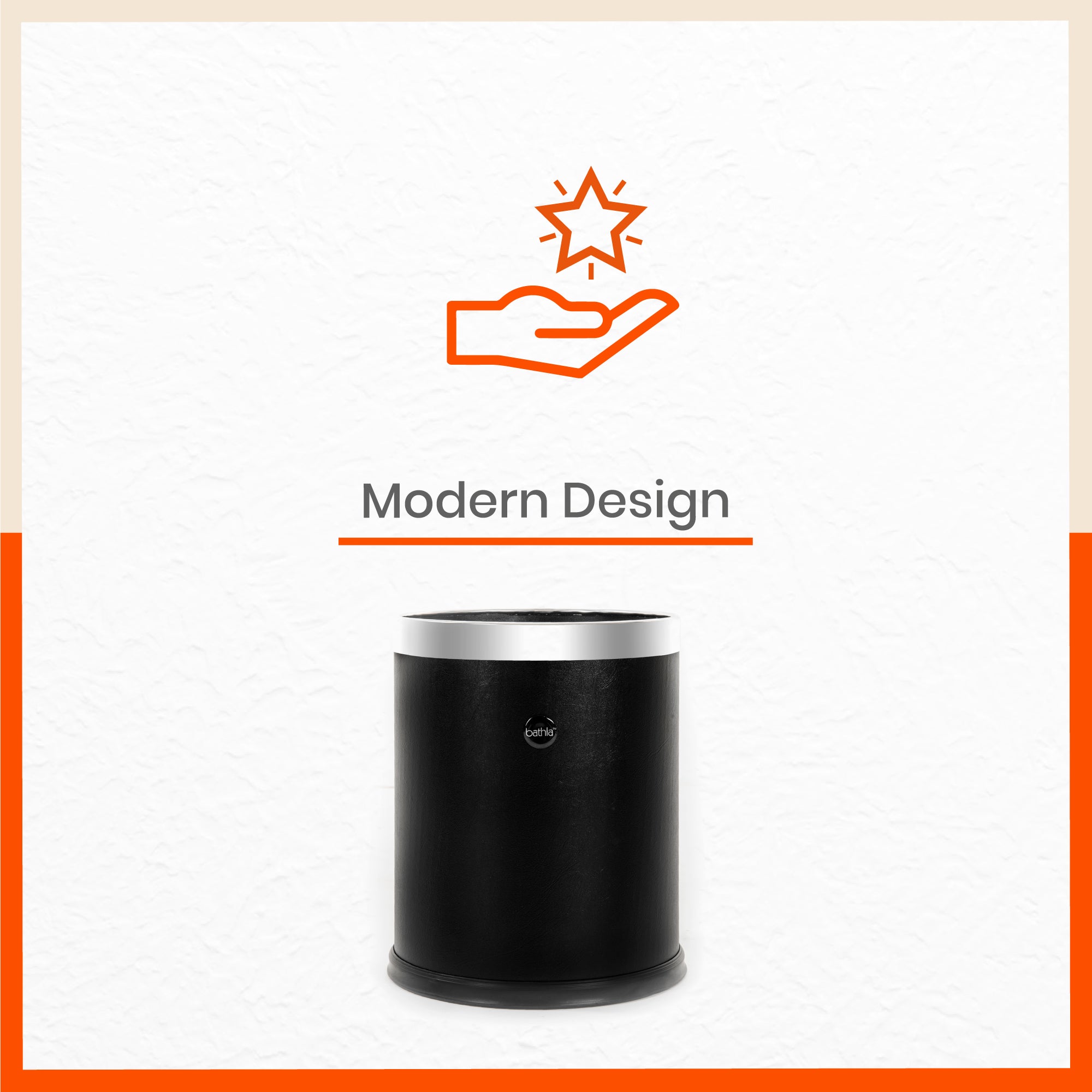 Bathla Eleganza Dustbin For Home - Black Leather (8 L)