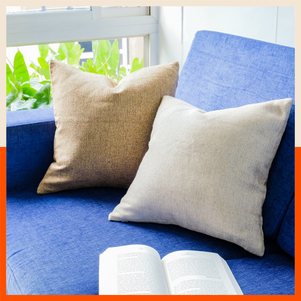 AKIRA Jute Cushion Covers For Home Blue (Set of 5 16 x 16 Inches