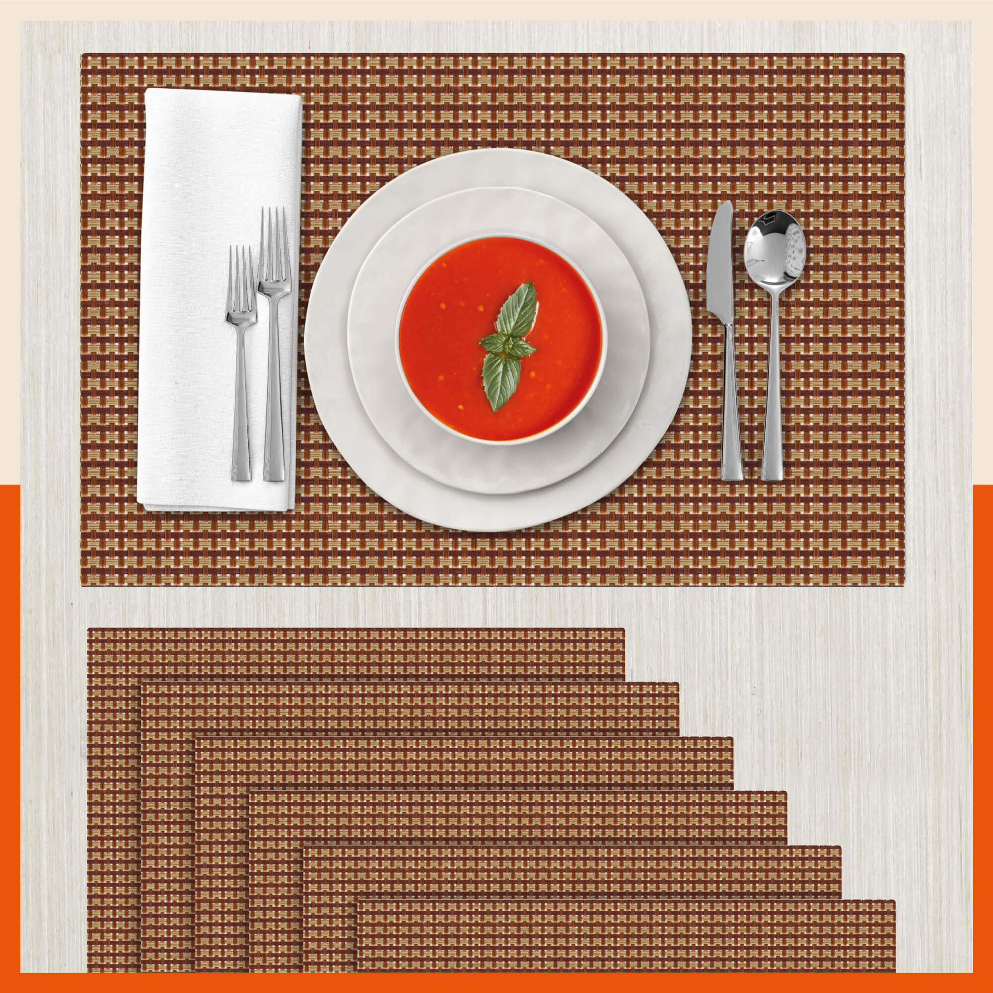 Woven PVC Table Mats / Placemats for Dining Table at Home (Earl - Set of 6)