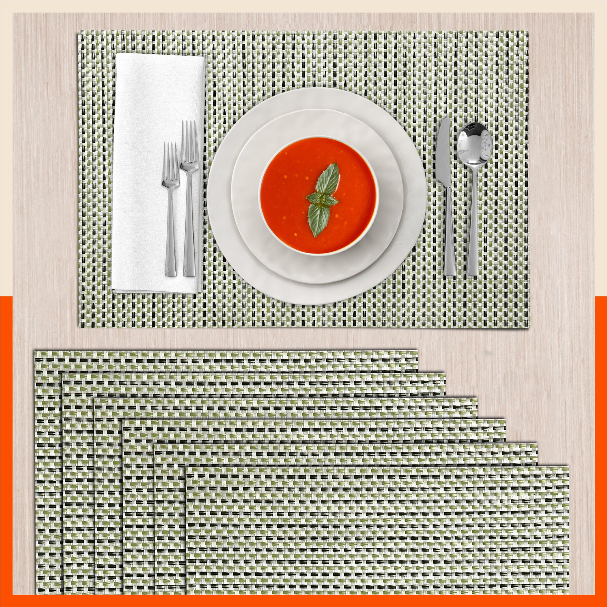Woven PVC Table Mats / Placemats for Dining Table at Home (Leon - Set of 6)