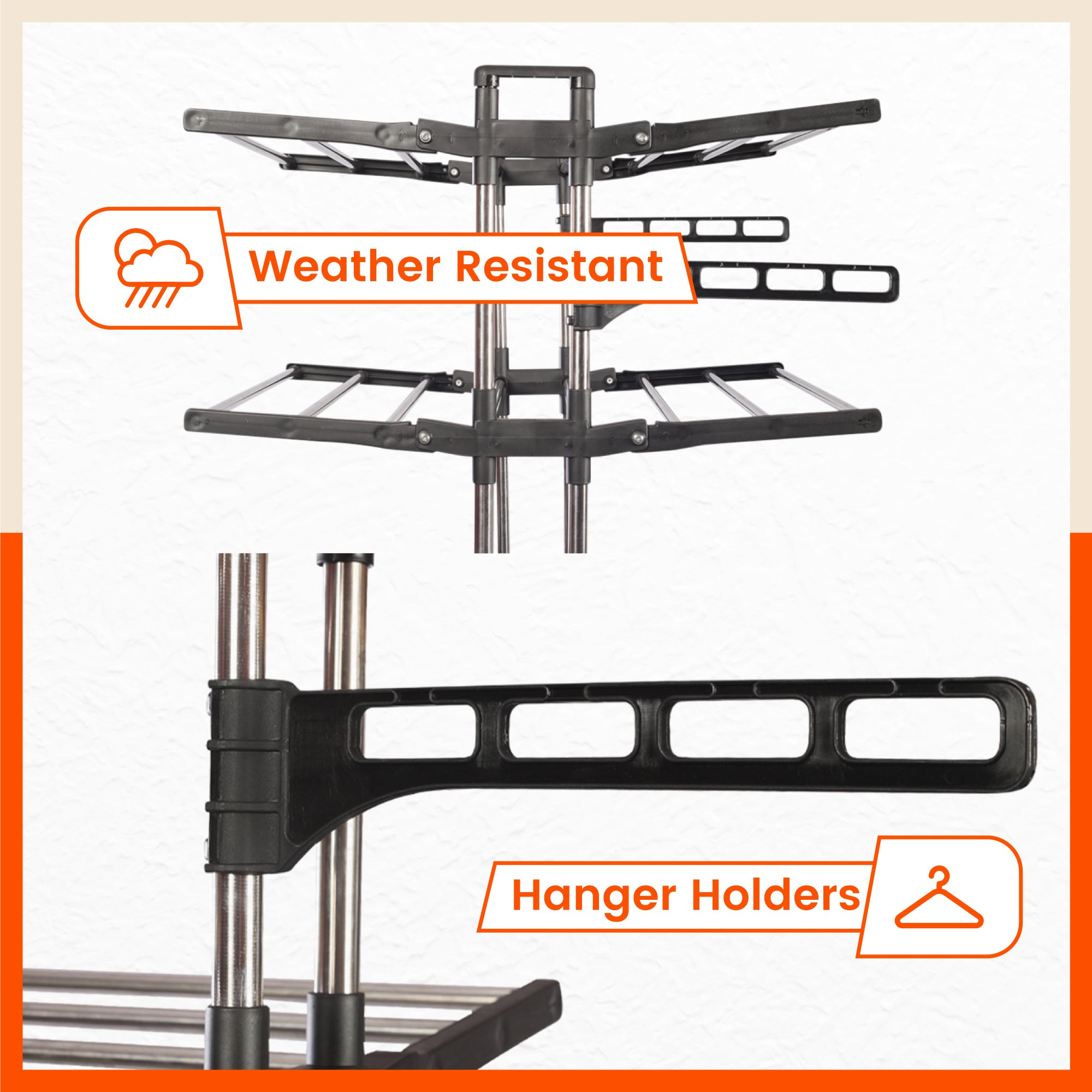 Bathla Mobidry Terra 3 Level Stainless Steel Modular Cloth Drying Stand For Home ( Black - Large)