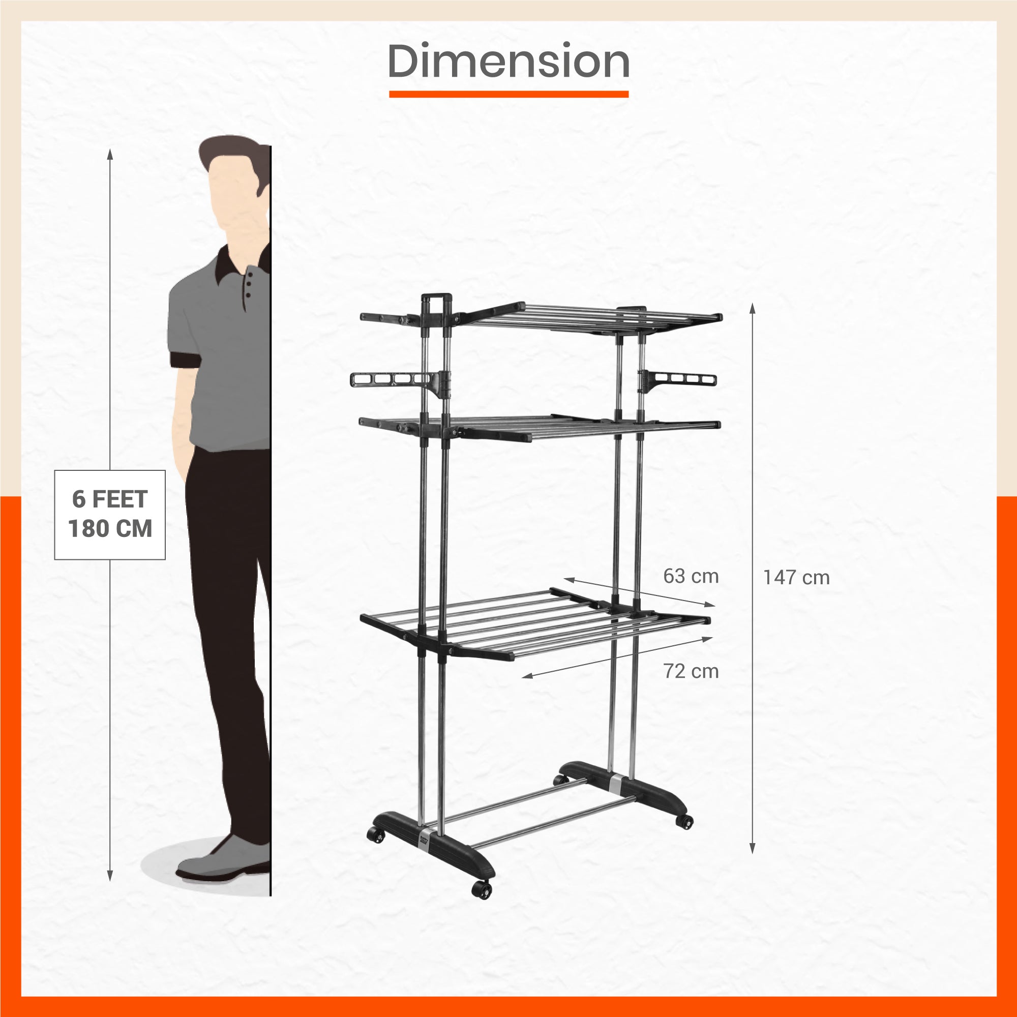 Bathla Mobidry Terra 3 Level Stainless Steel Modular Cloth Drying Stand For Home ( Black - Large)
