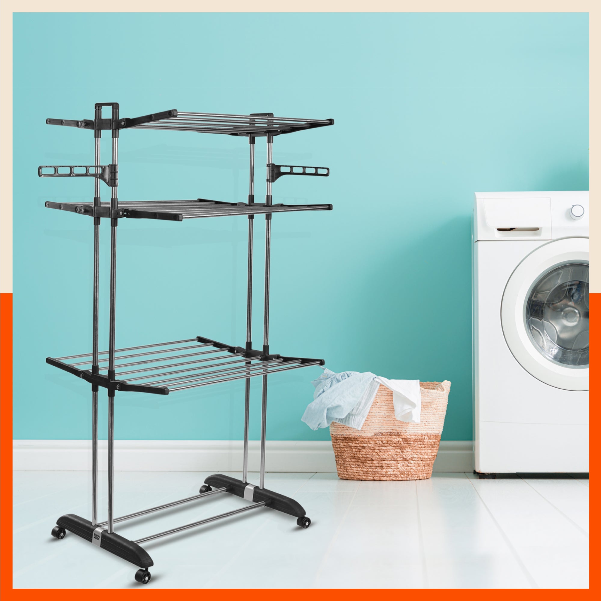 Bathla Mobidry Terra Level Stainless Steel Modular Cloth Drying Stand For  Home Black Large)