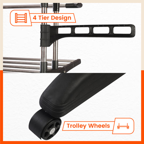 Bathla Mobidry Terra 4 Level Stainless Steel Modular Cloth Drying Stand For Home ( Black - Extra Large)