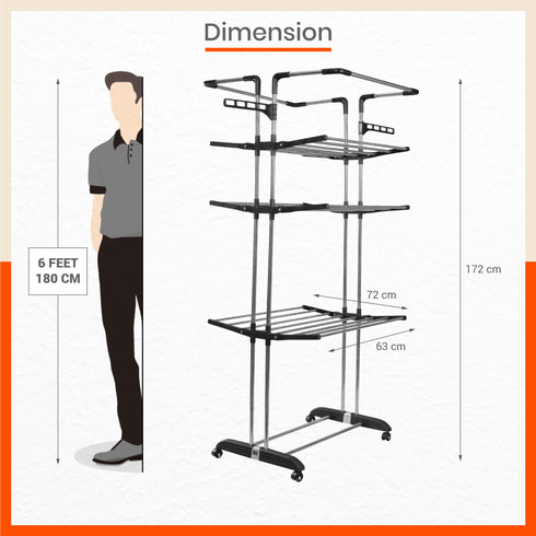 Bathla Mobidry Terra 4 Level Stainless Steel Modular Cloth Drying Stand For Home ( Black - Extra Large)