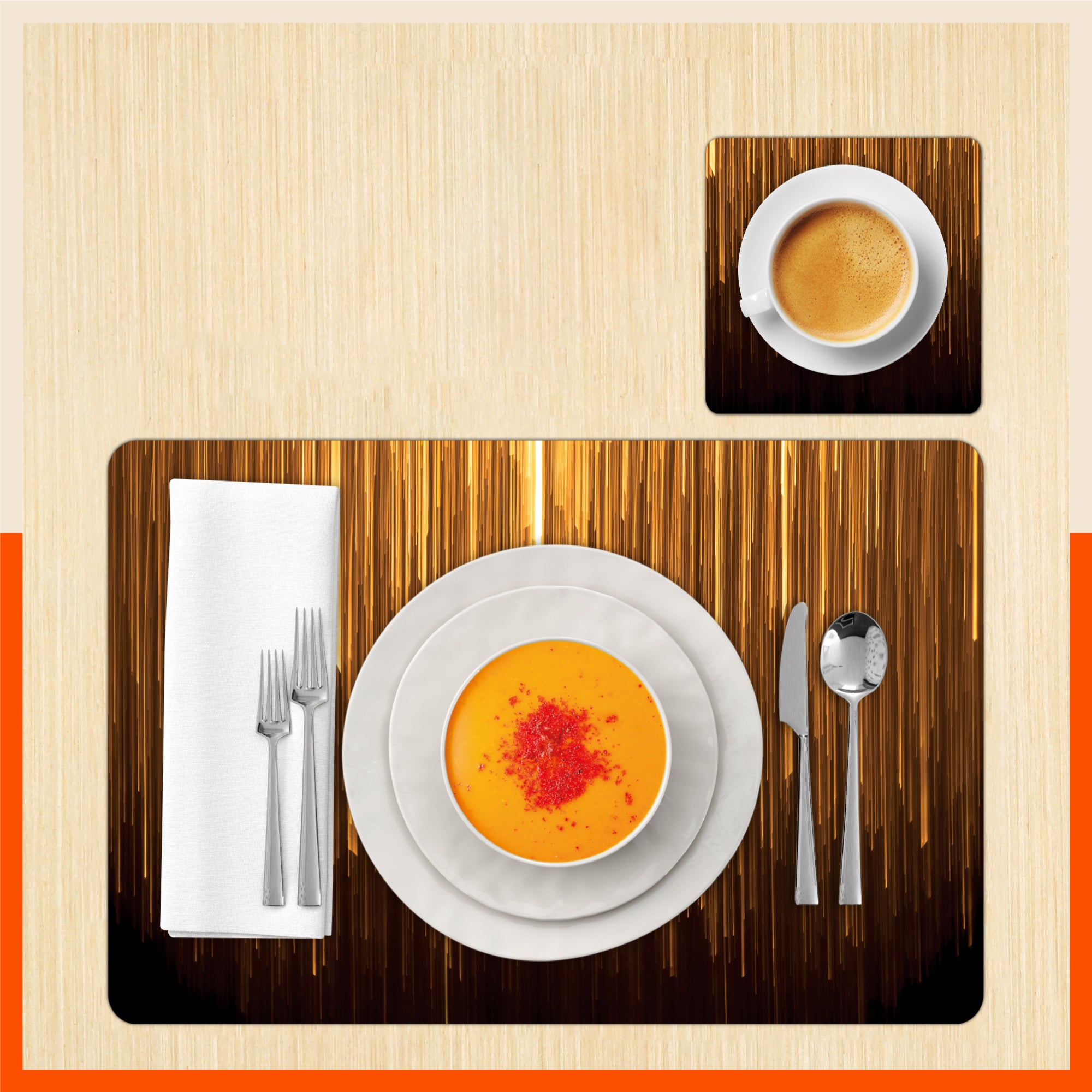 Polypropylene Table Mats & Coasters for Dining Table at Home (Golden Rain - Set of 6)