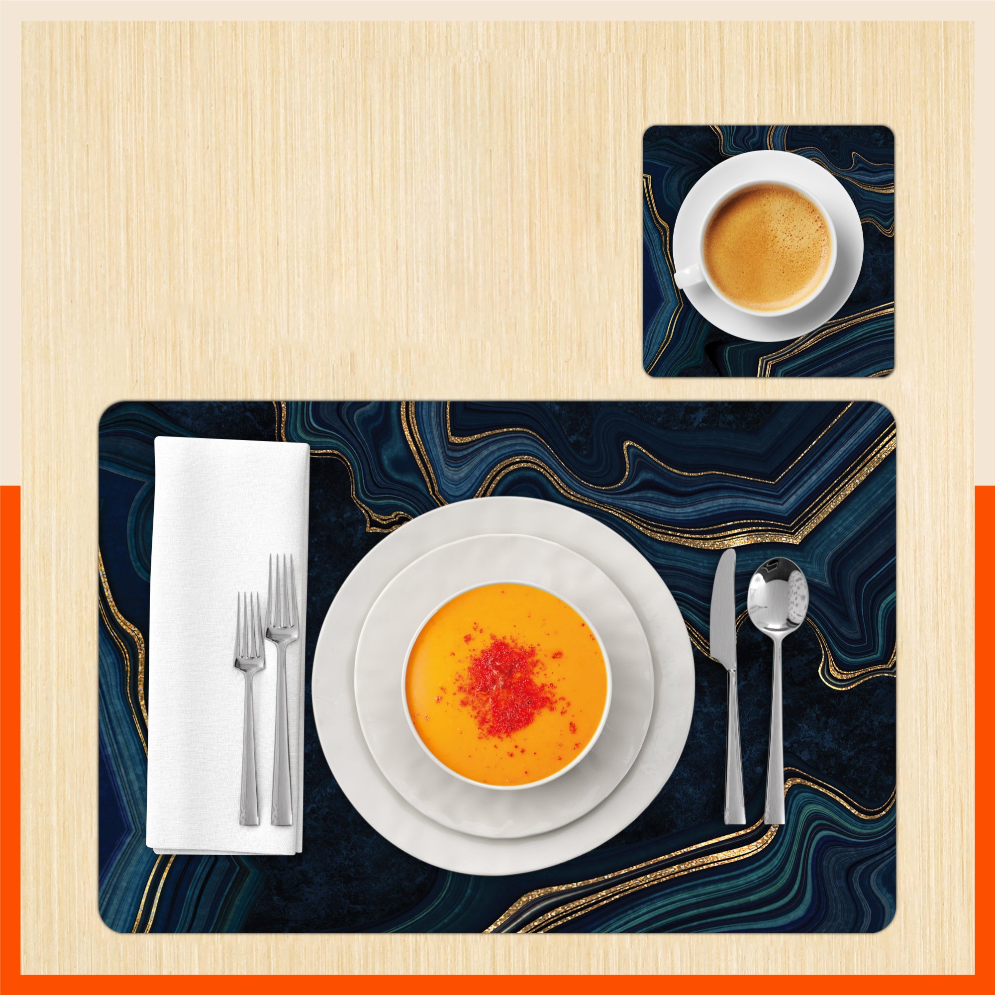 Polypropylene Table Mats & Coasters for Dining Table at Home (Abyss - Set of 6)