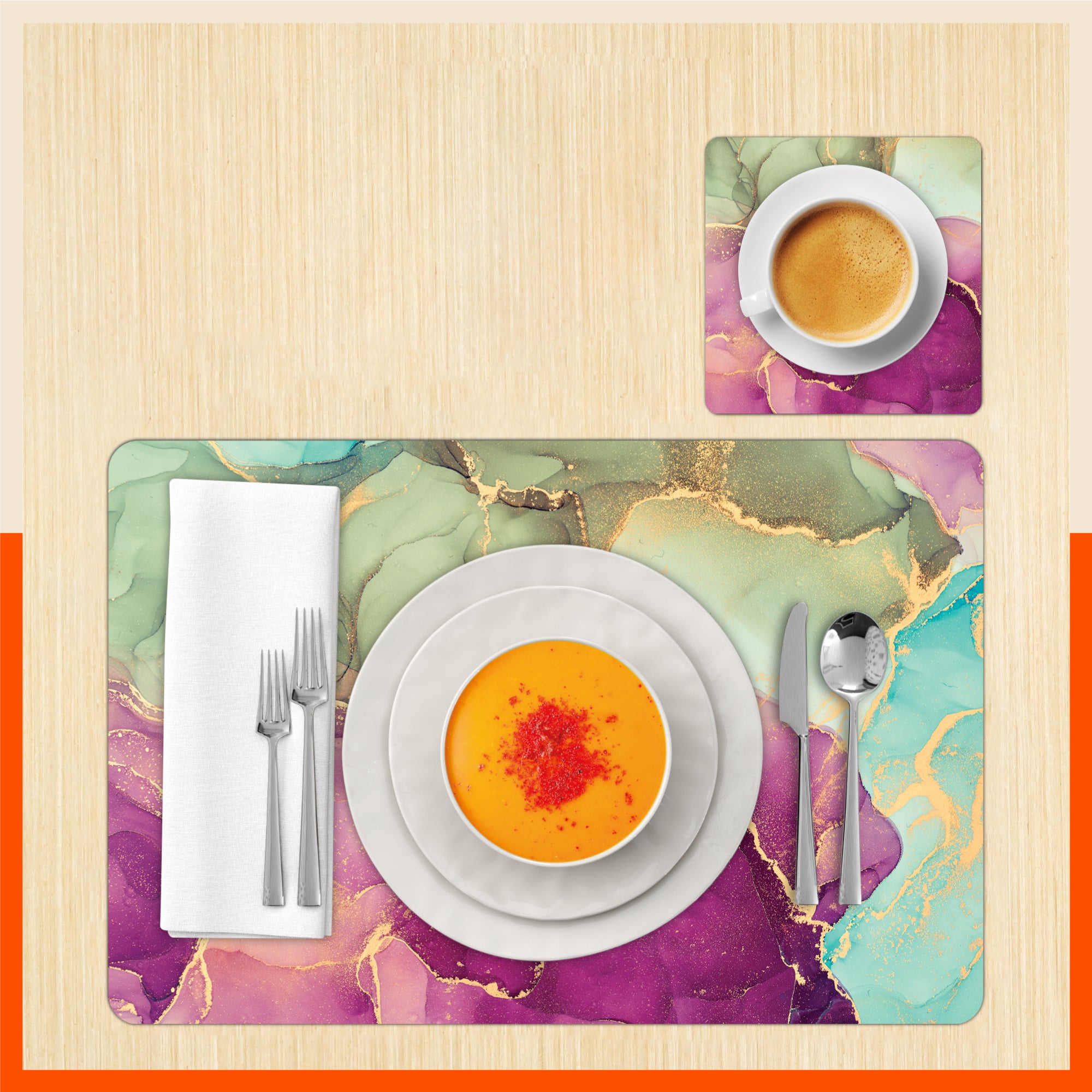 Polypropylene Table Mats & Coasters for Dining Table at Home (Hibiscus - Set of 6)