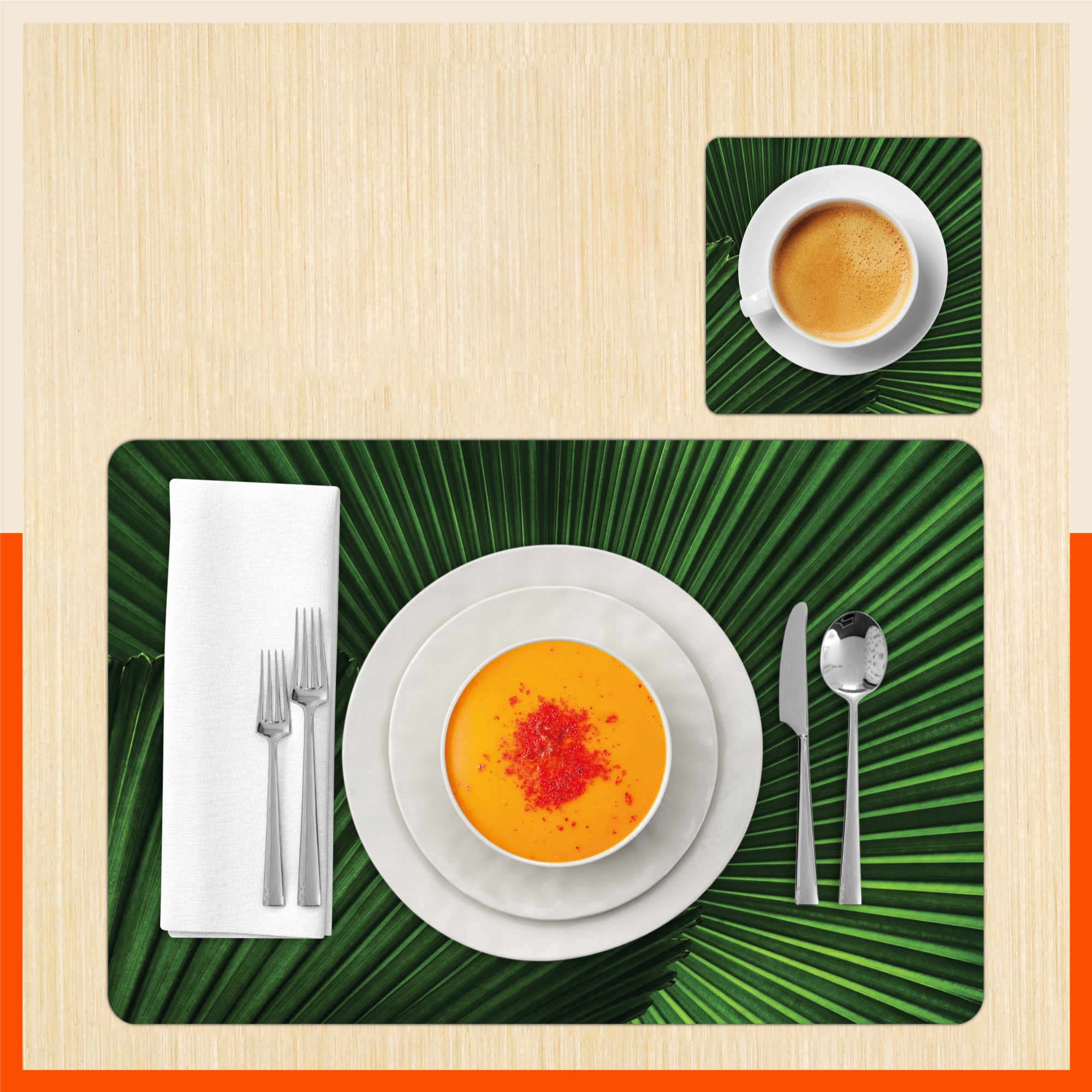 Polypropylene Table Mats & Coasters for Dining Table at Home (Licuala - Set of 6)