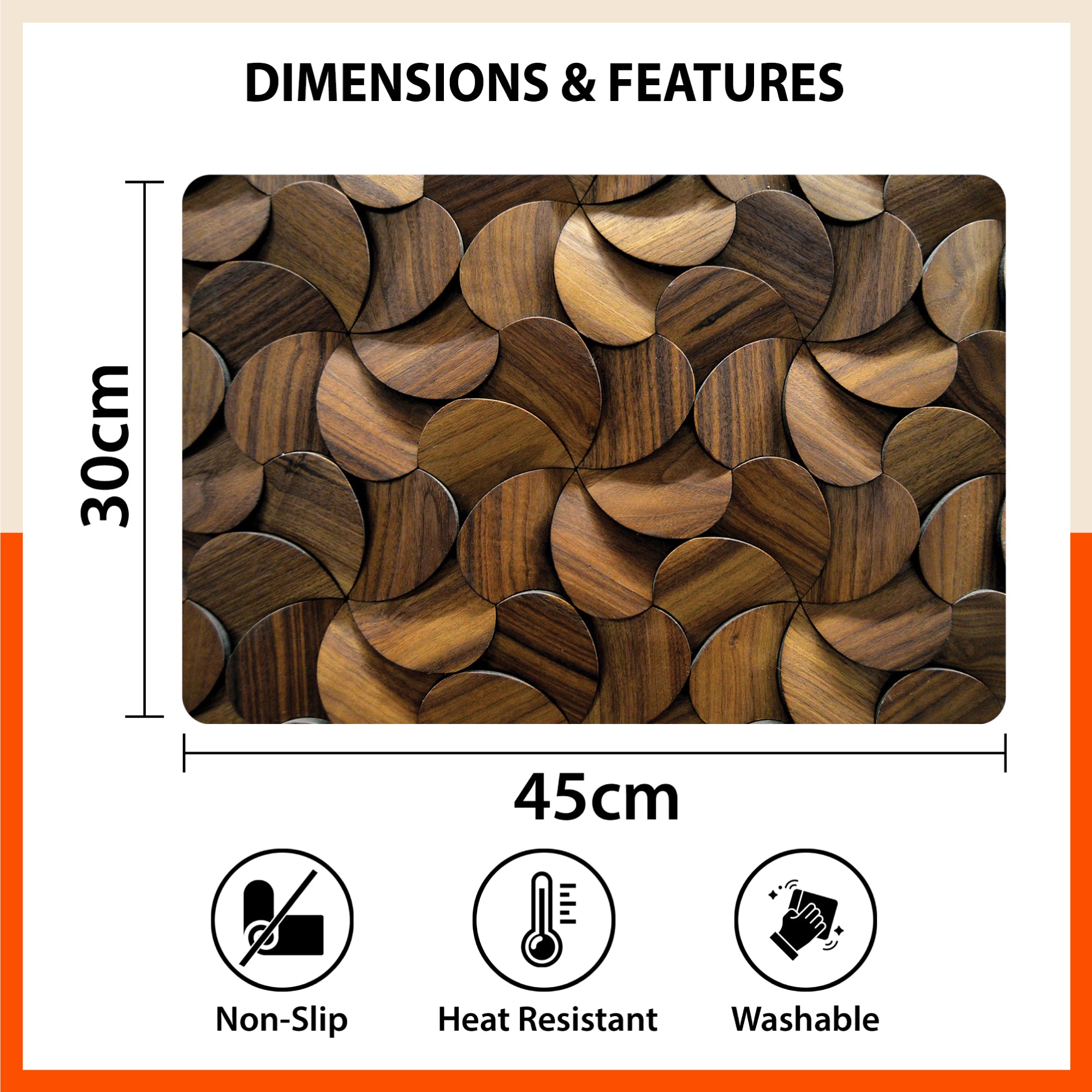 Polypropylene Table Mats & Coasters for Dining Table at Home (Holz - Set of 6)