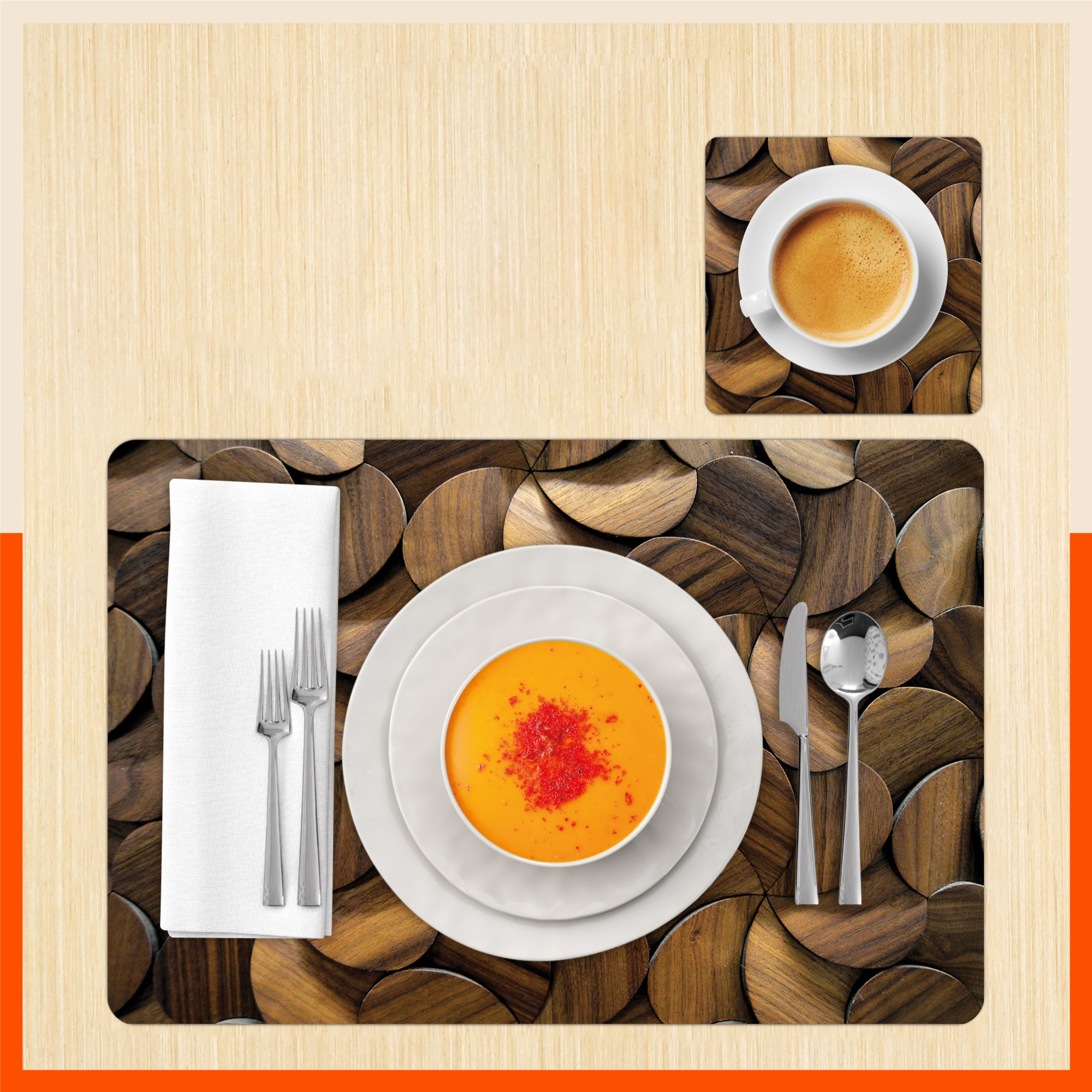 Polypropylene Table Mats & Coasters for Dining Table at Home (Holz - Set of 6)