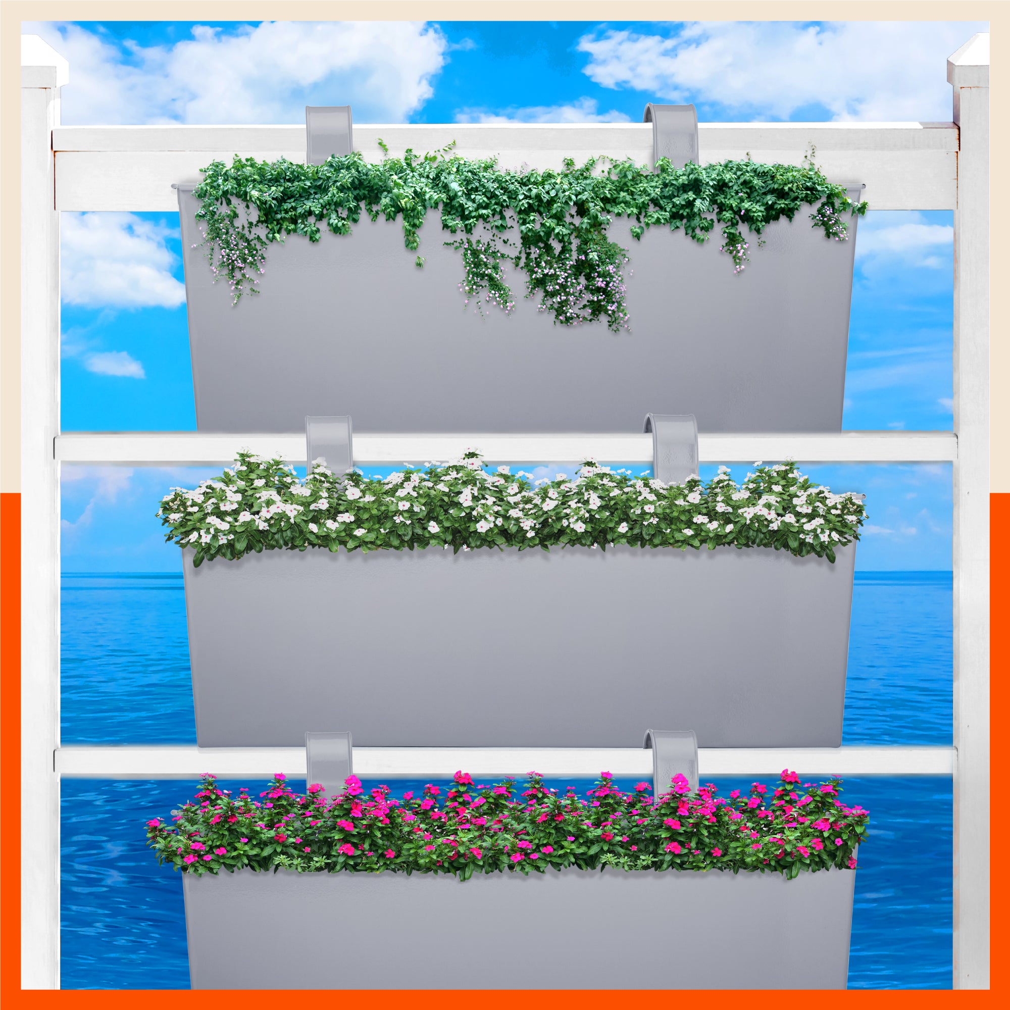 LEA Hanging Metal Pot Holders / Planters for Home / Balcony / Garden | Ash - Set of 3