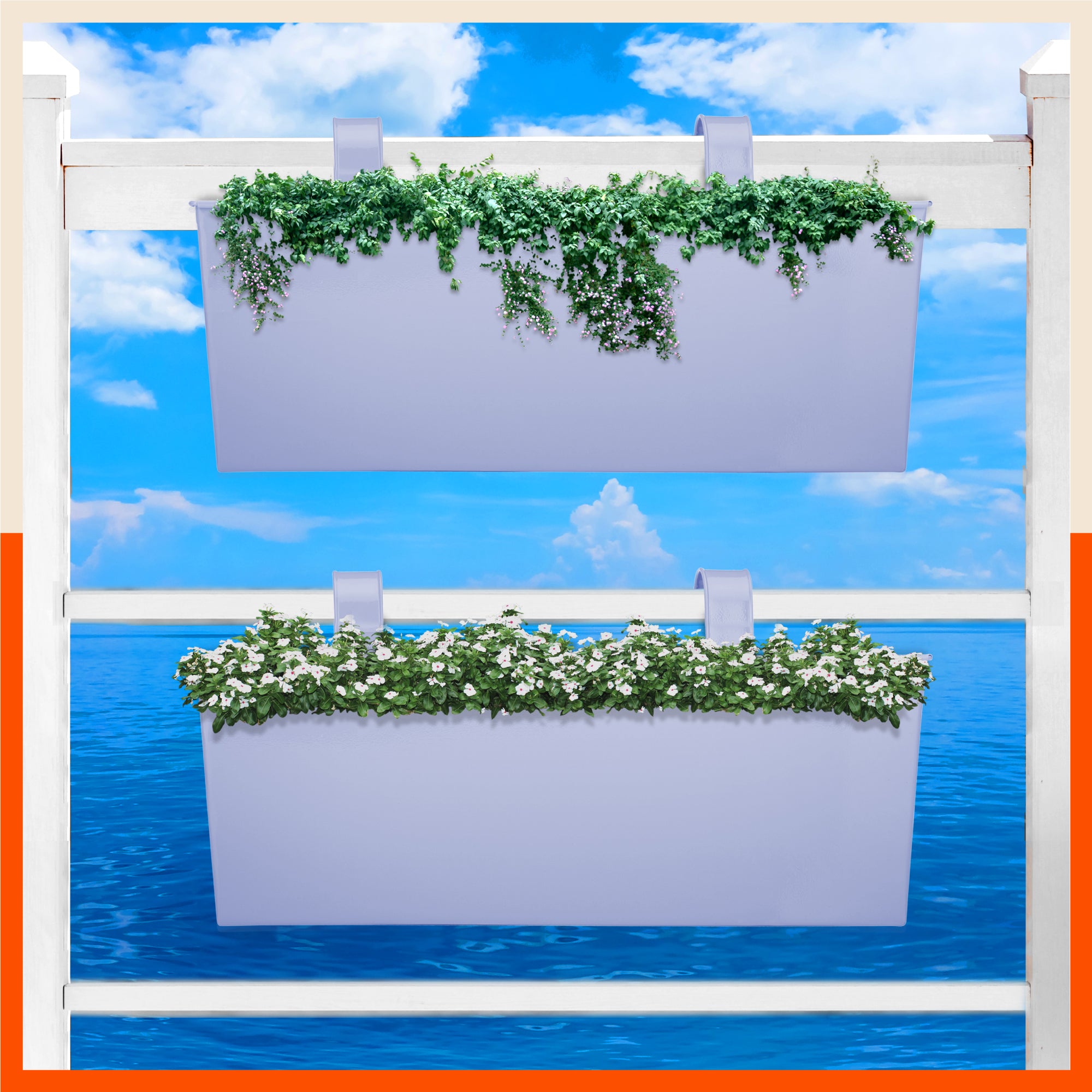 LEA Hanging Metal Pot Holders / Planters for Home / Balcony / Garden | Baby Blue - Set of 2