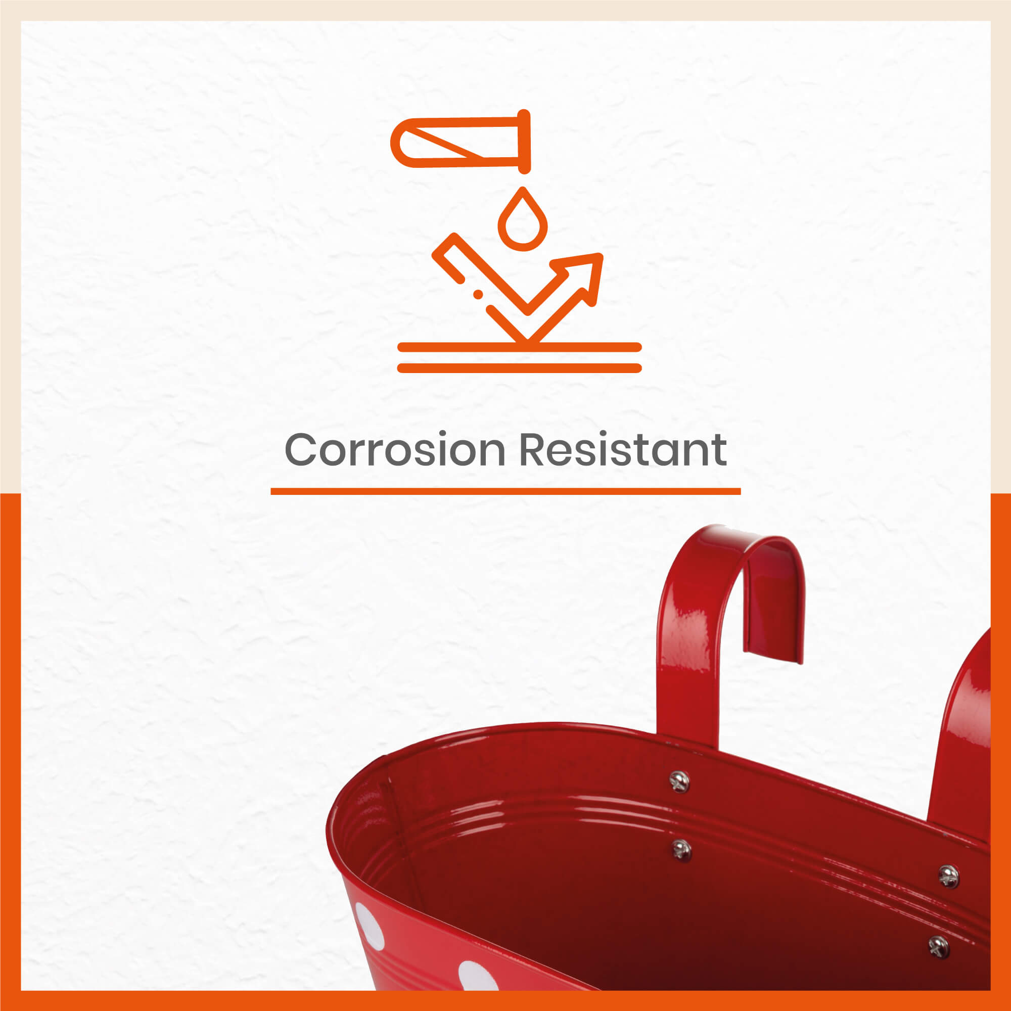 ARA Hanging Metal Pot Holders / Planters for Home / Balcony / Garden | Set of 5 - Red