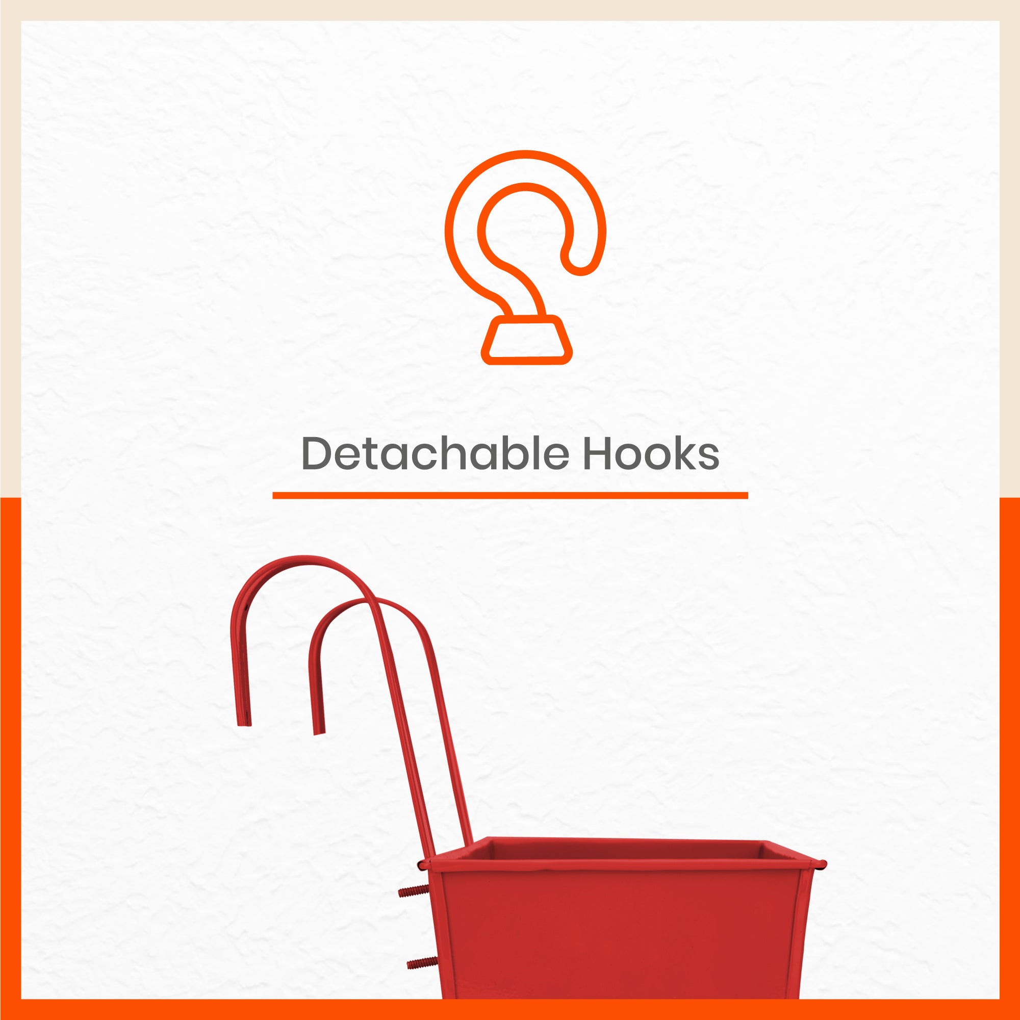 LEA Hanging Metal Pot Holders / Planters for Home / Balcony / Garden | Red - Set of 2
