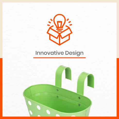 ARA Hanging Metal Pot Holders / Planters for Home / Balcony / Garden | Grass - Set of 5