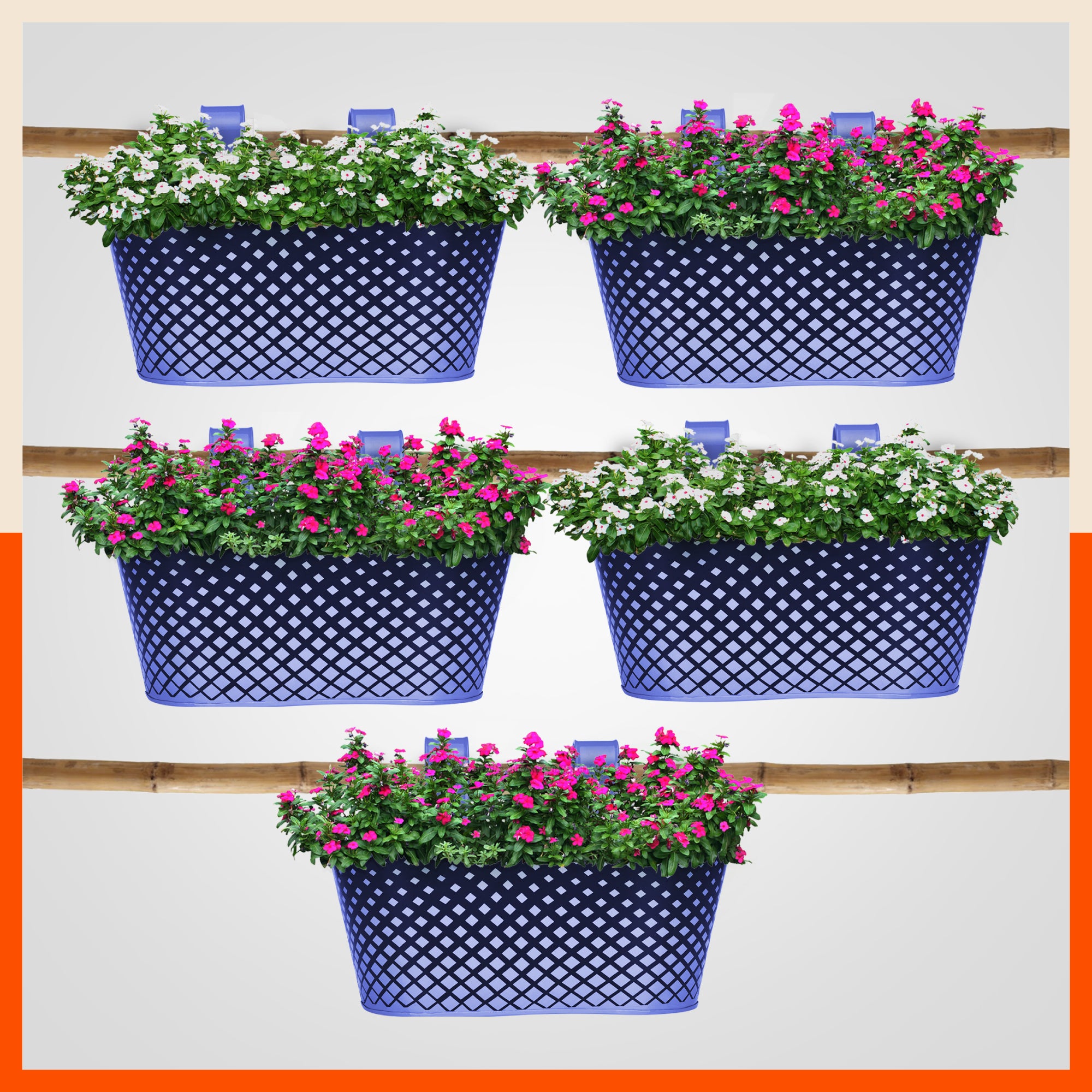 DIA Hanging Metal Pot Holders / Planters for Home / Balcony / Garden | Lavender - Set of 5