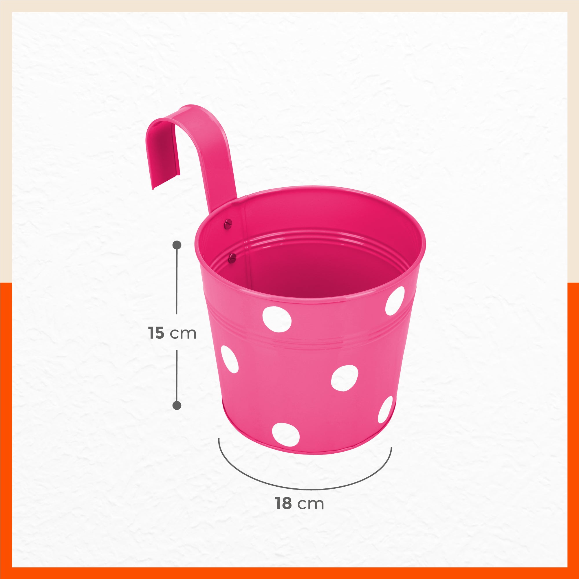 RUI Hanging Metal Pot Holders / Planters for Home / Balcony / Garden | Pink - Set of 5