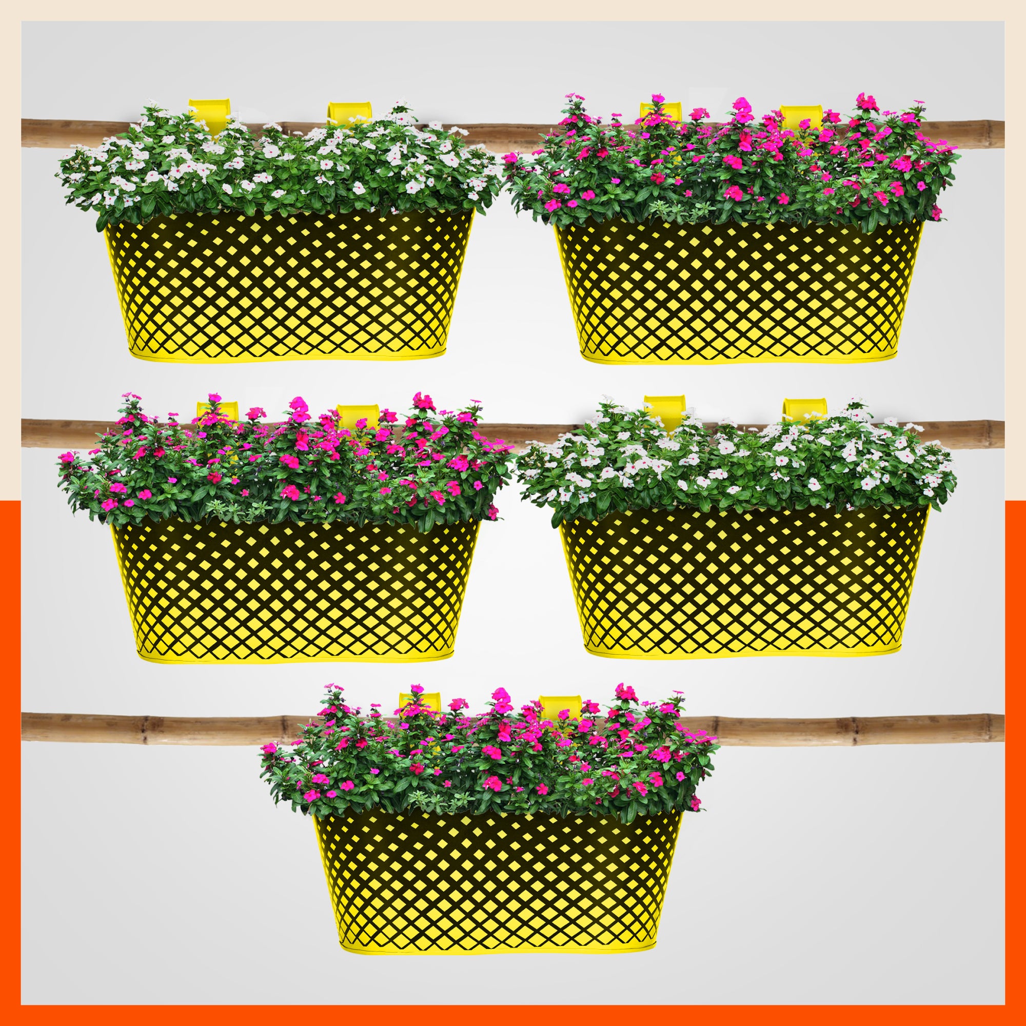 DIA Hanging Metal Pot Holders / Planters for Home / Balcony / Garden | Yellow - Set of 5