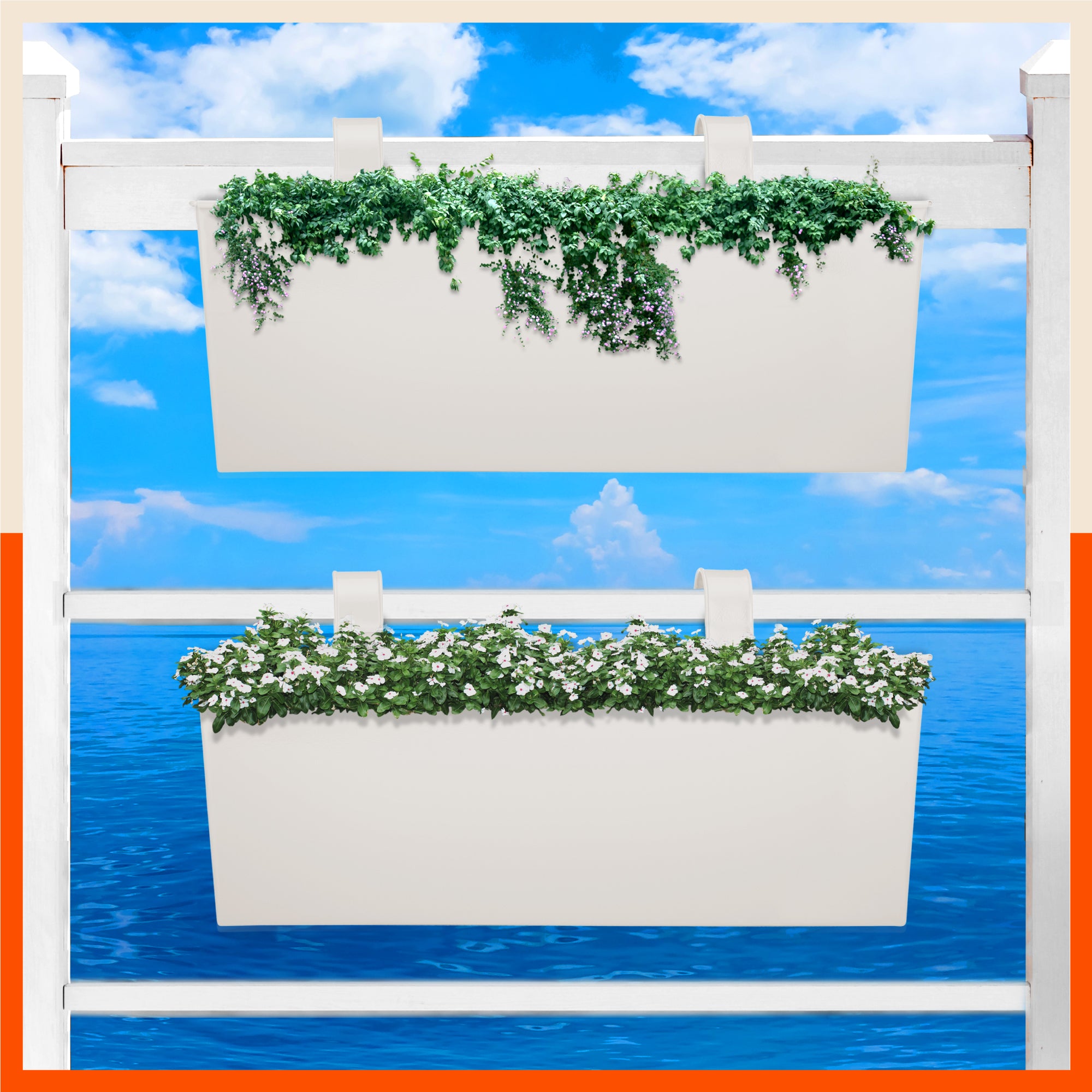 LEA Hanging Metal Pot Holders / Planters for Home / Balcony / Garden | White - Set of 2