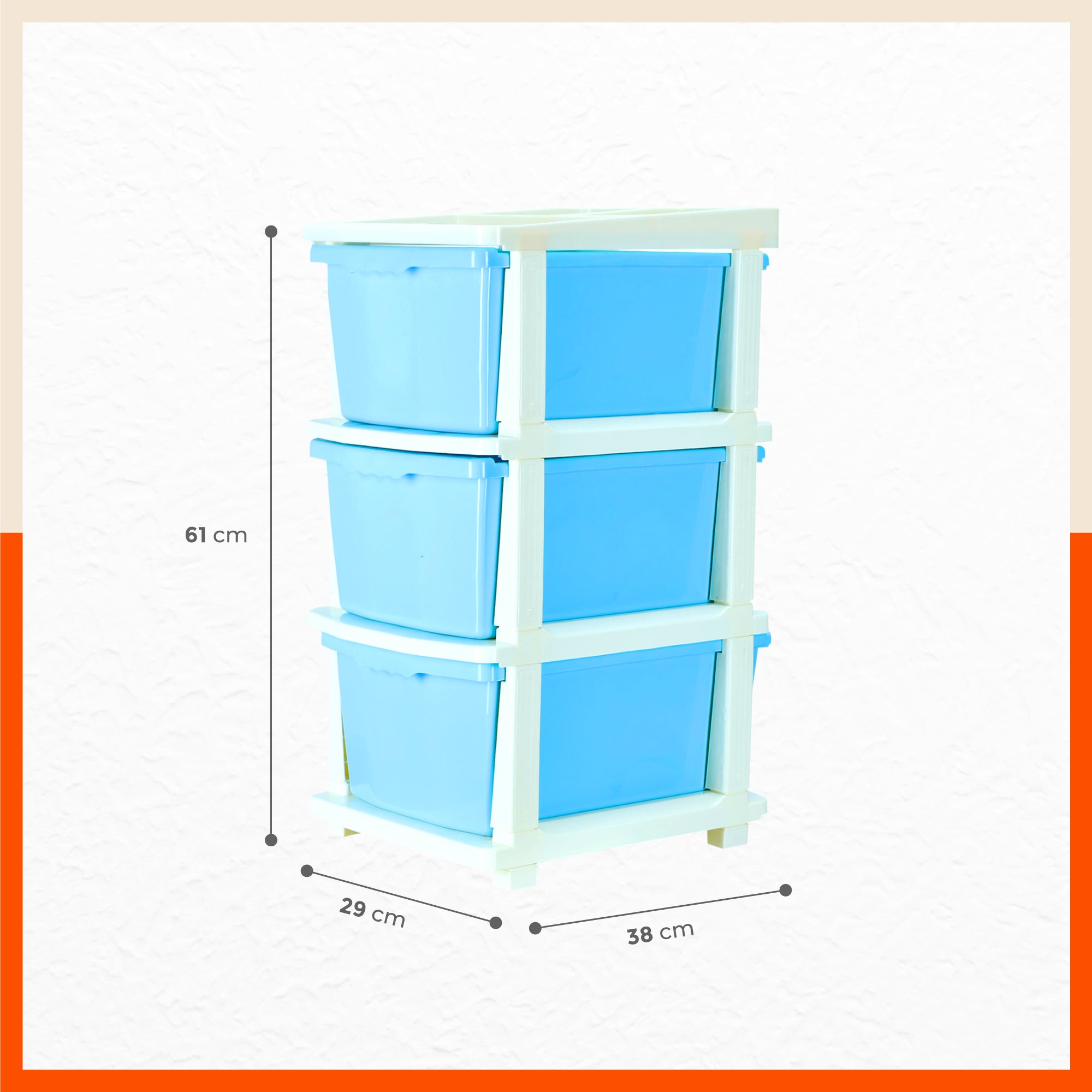 Stomo 3 Drawer Multi-Purpose Storage Organizer for Home and Office (Blue)