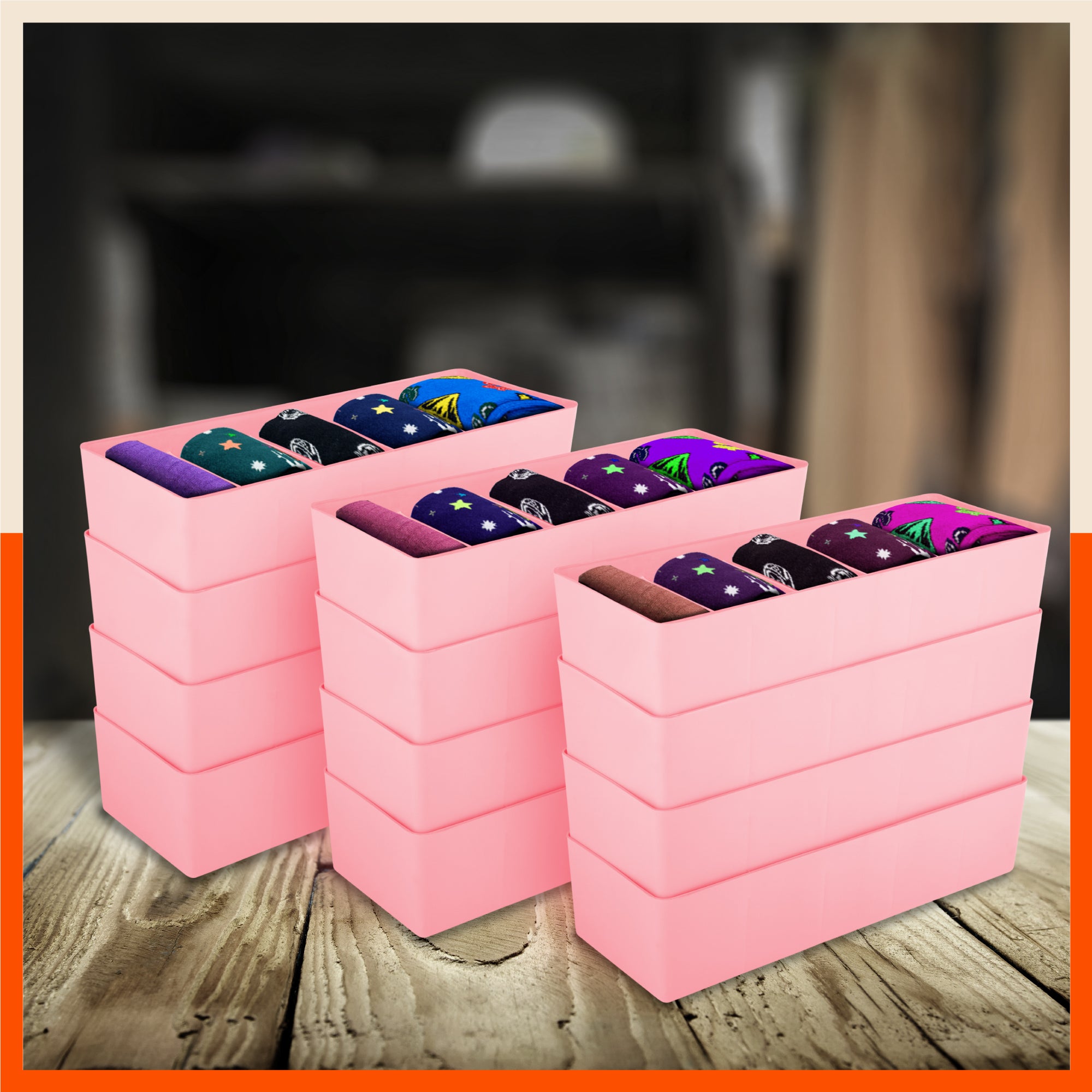 Stomo Dori Multi-Purpose Stackable Drawer Organizer For Home | Peach - Set of 12
